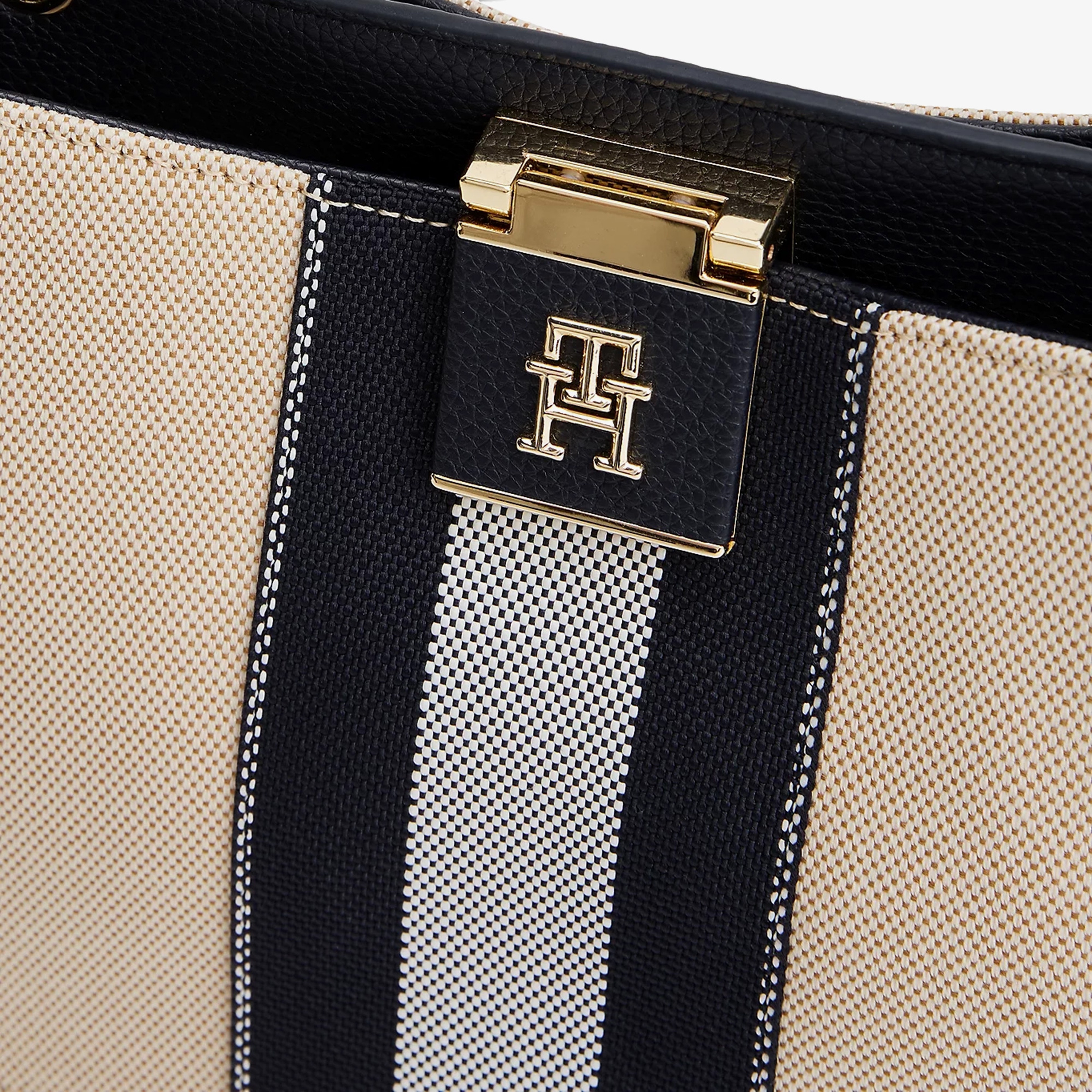 Tommy Hilfiger Mini Tote Canvas Stripe Kadın Krem El Çantası