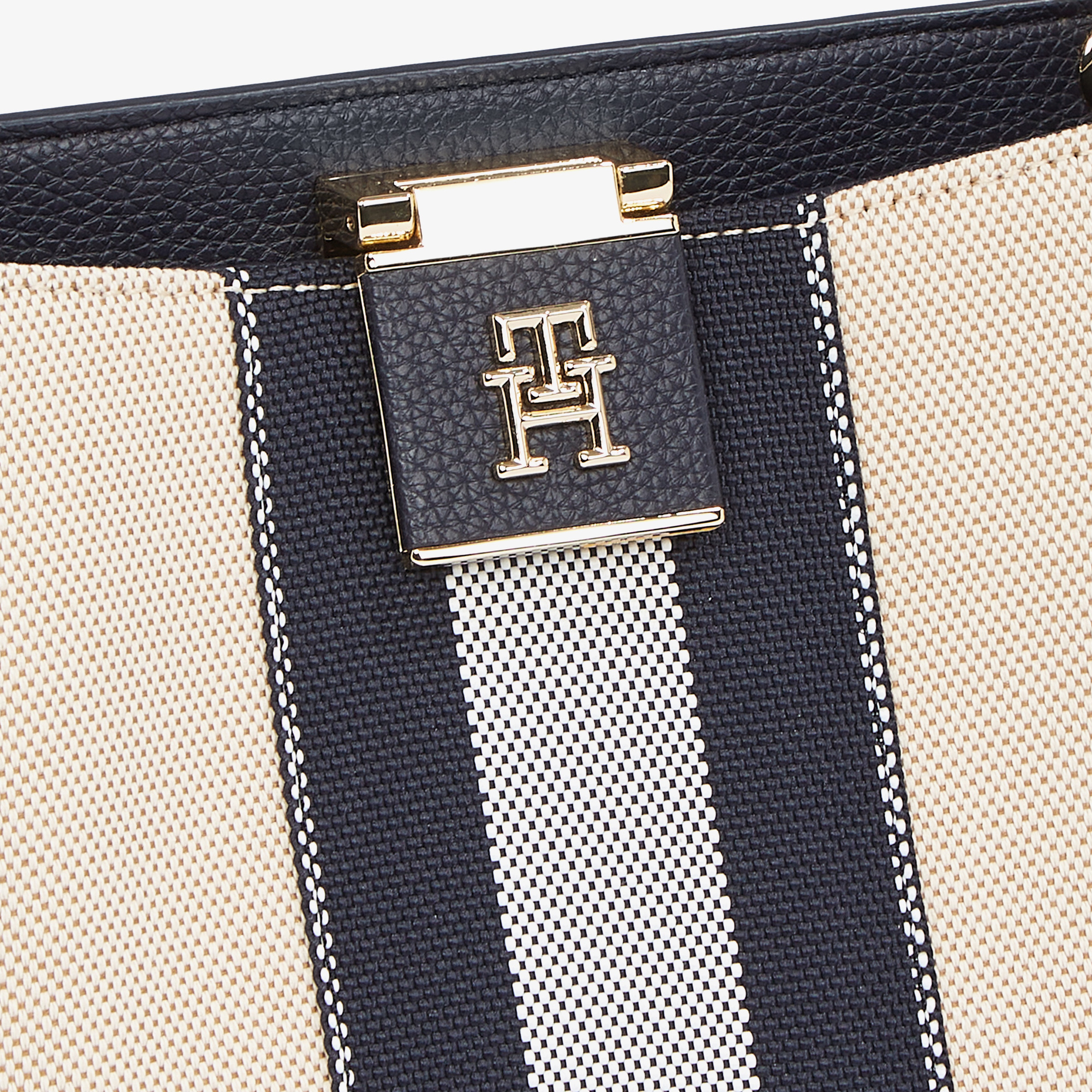 Tommy Hilfiger Mini Tote Canvas Stripe Kadın Krem El Çantası
