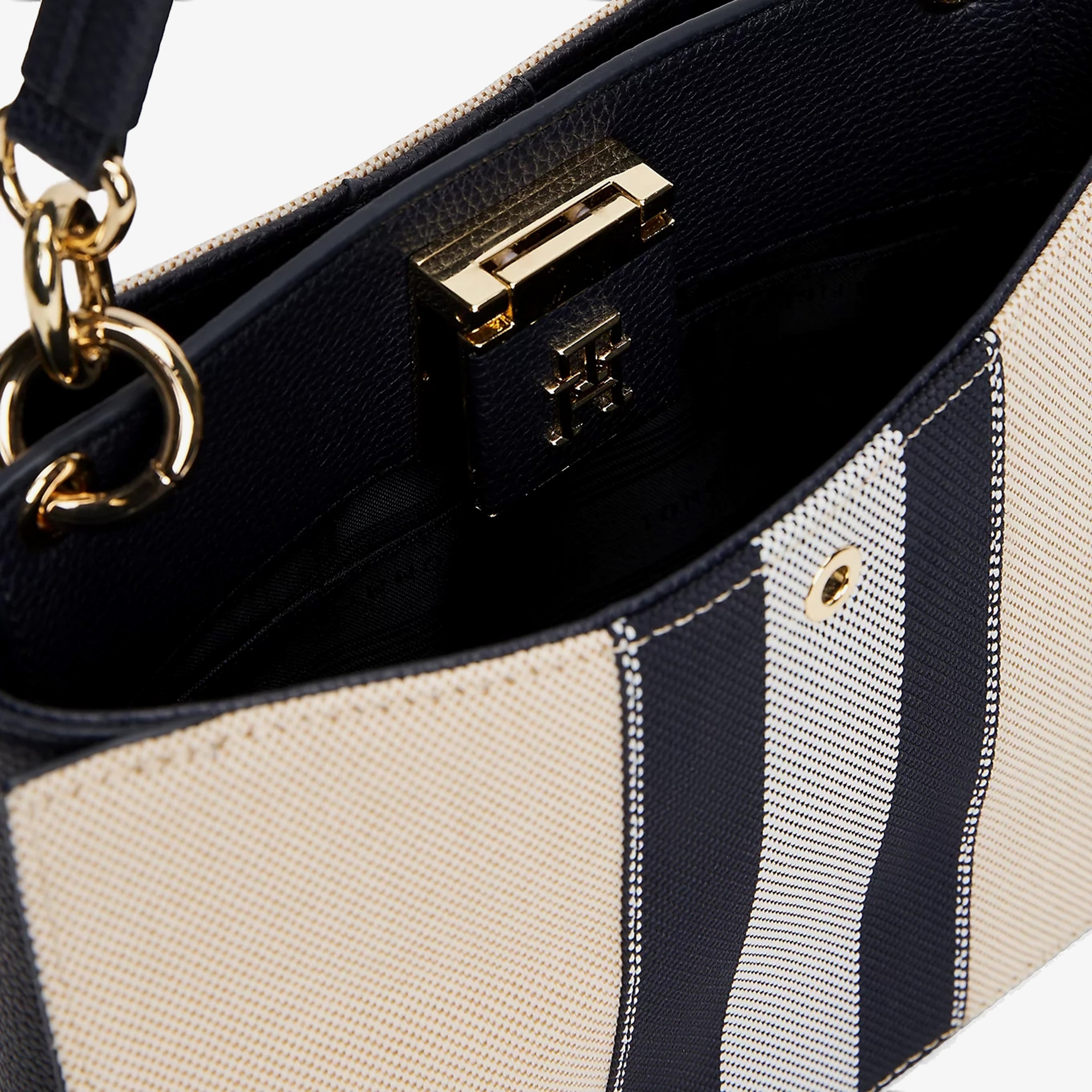 Tommy Hilfiger Mini Tote Canvas Stripe Kadın Krem El Çantası