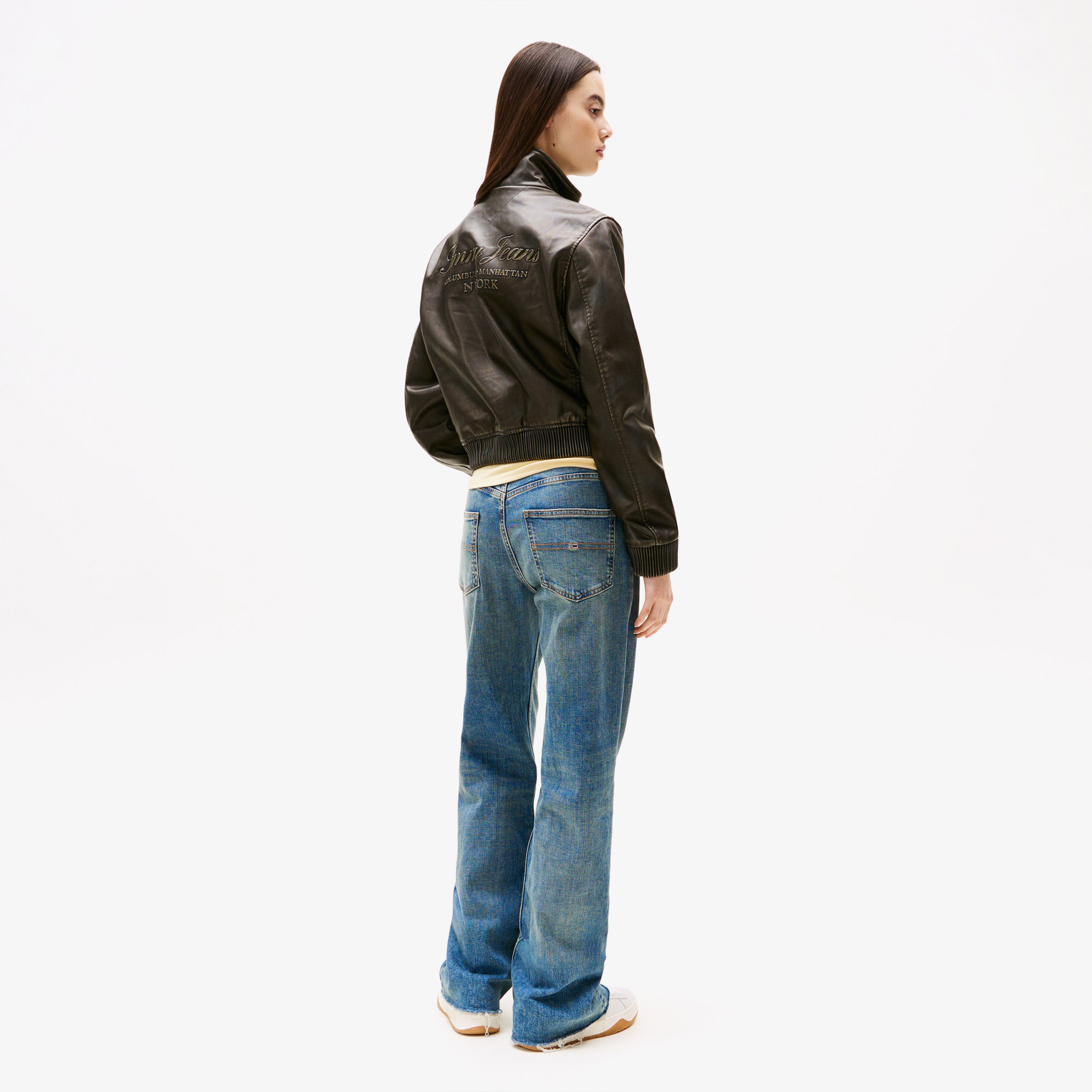 Tommy Jeans Pu Washed Bomber Kadın Siyah Ceket