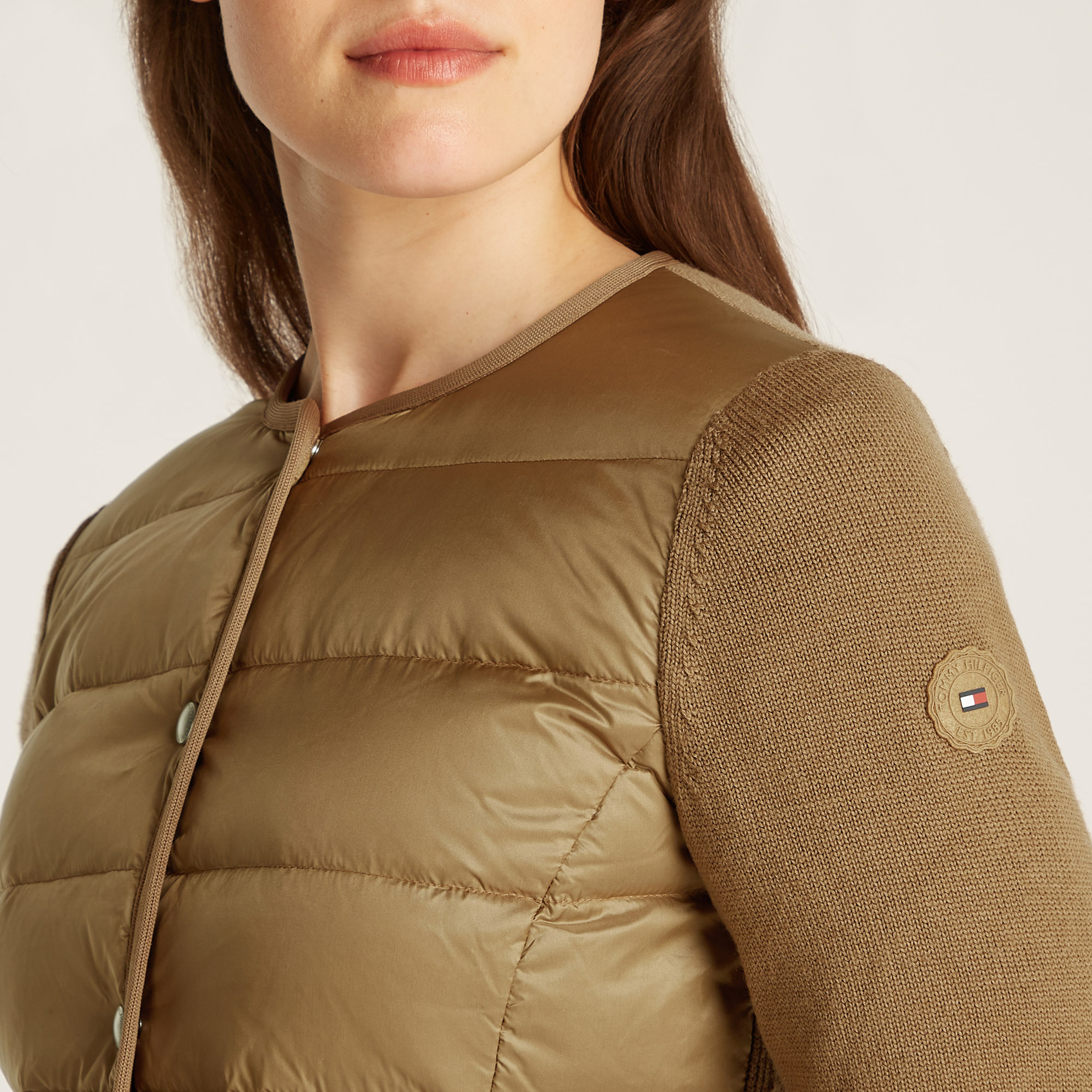 Tommy Hilfiger Ul Down Knit Mix Jkt Kadın Kahverengi Ceket