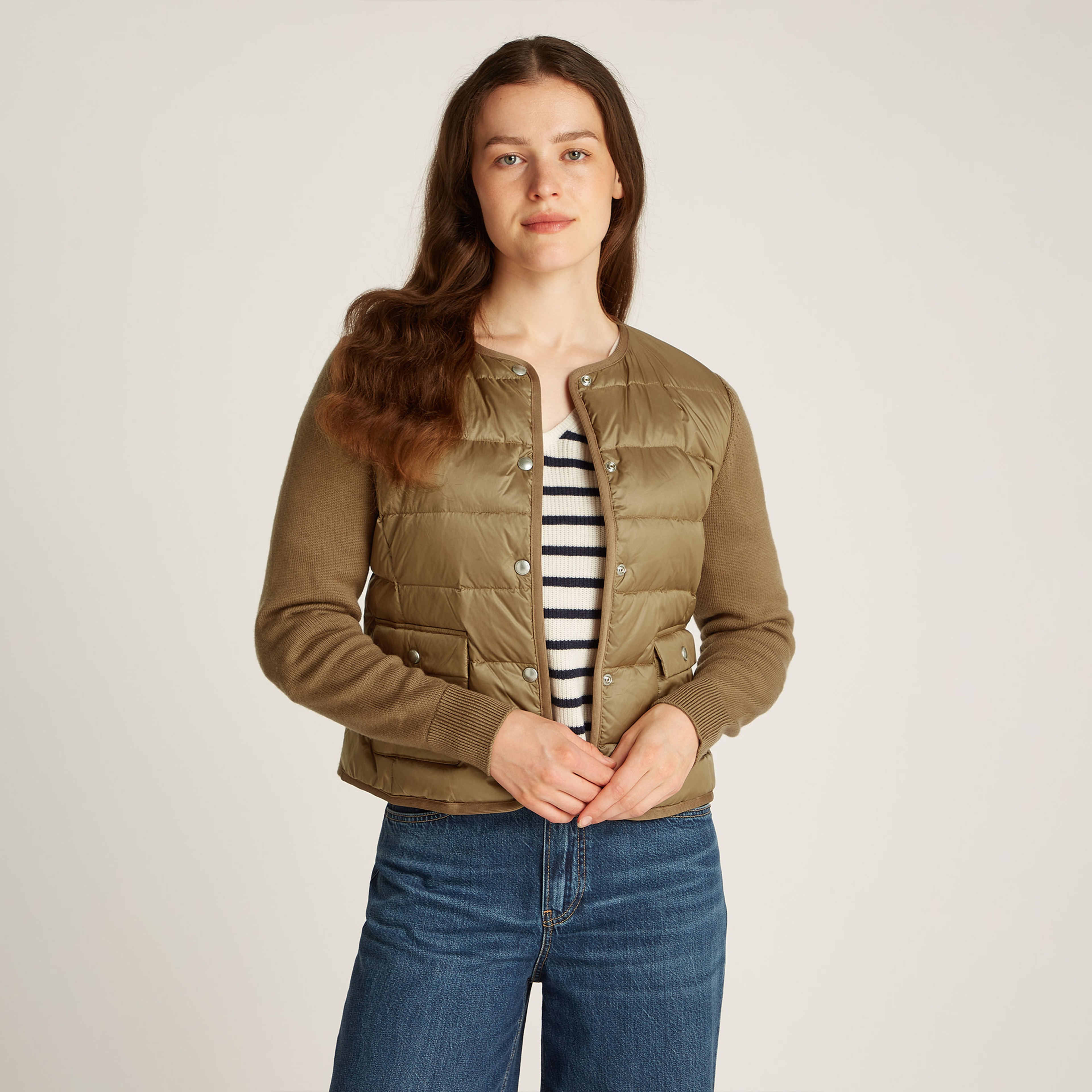 Tommy Hilfiger Ul Down Knit Mix Jkt Kadın Kahverengi Ceket