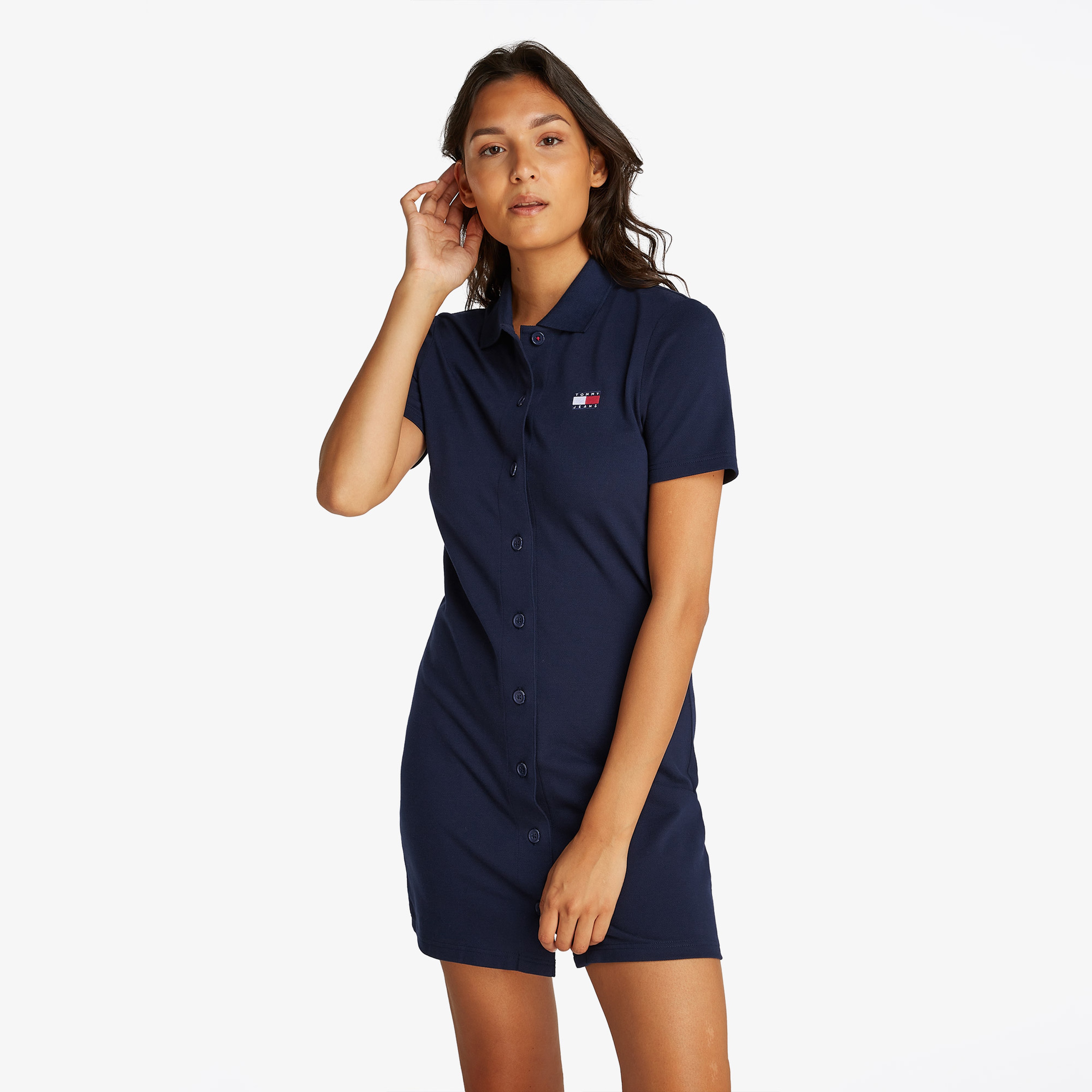 Tommy Jeans Badge Pique Kadın Lacivert Elbise