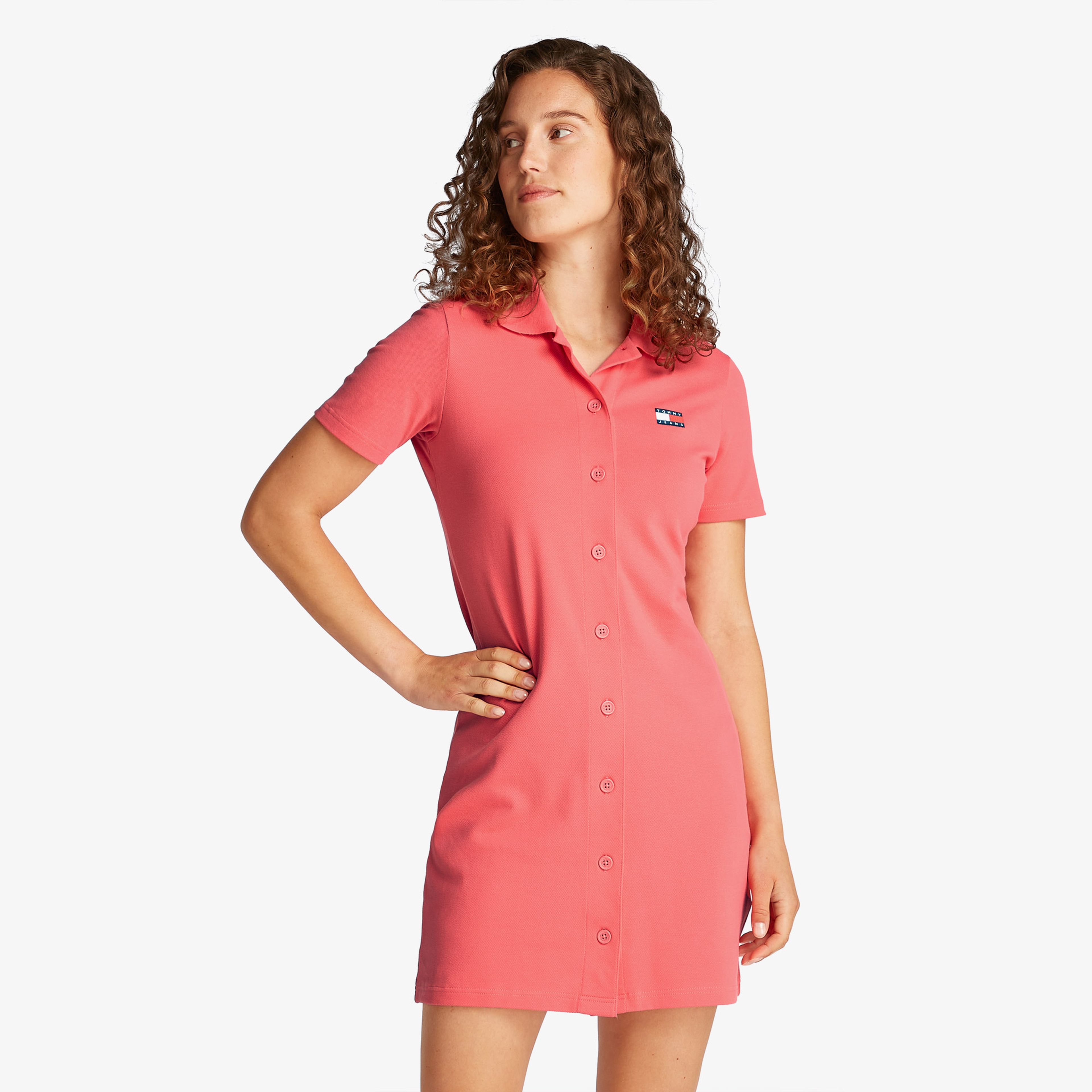 Tommy Jeans Badge Pique Kadın Pembe Elbise