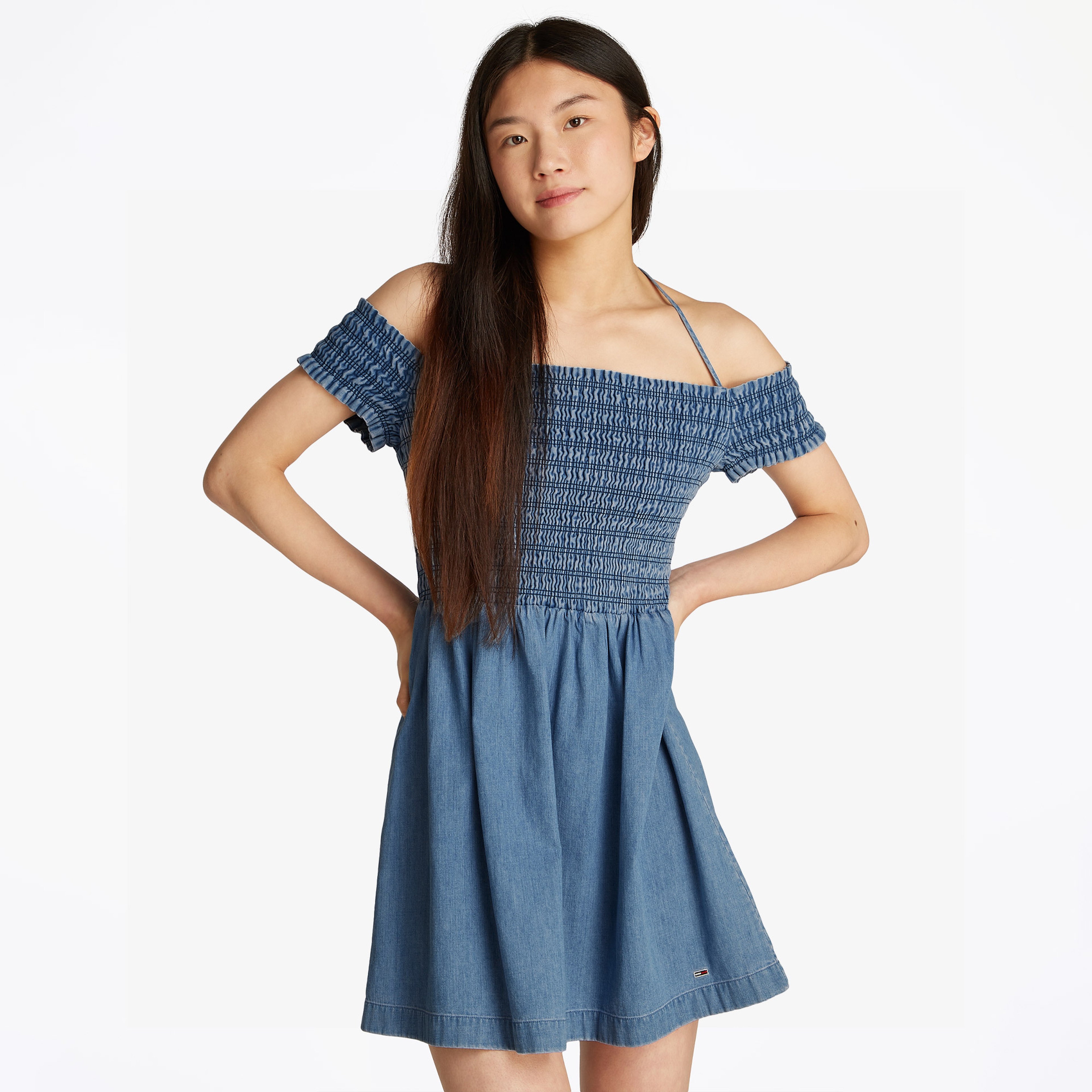 Tommy Jeans Chambray Fit & Flare Kadın Lacivert Elbise