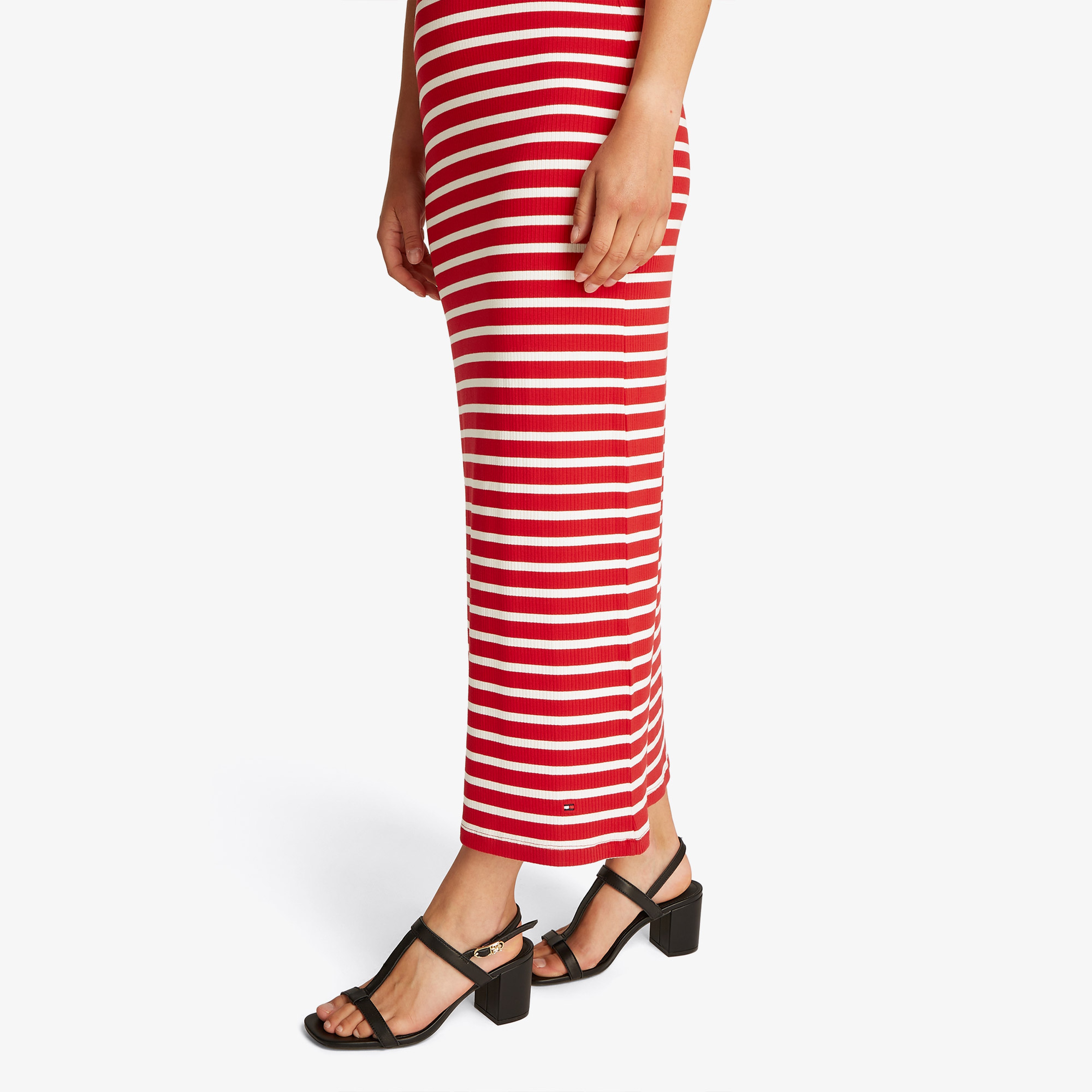 Tommy Hilfiger Slim 5X2 Rib Midi Kadın Kırmızı Elbise