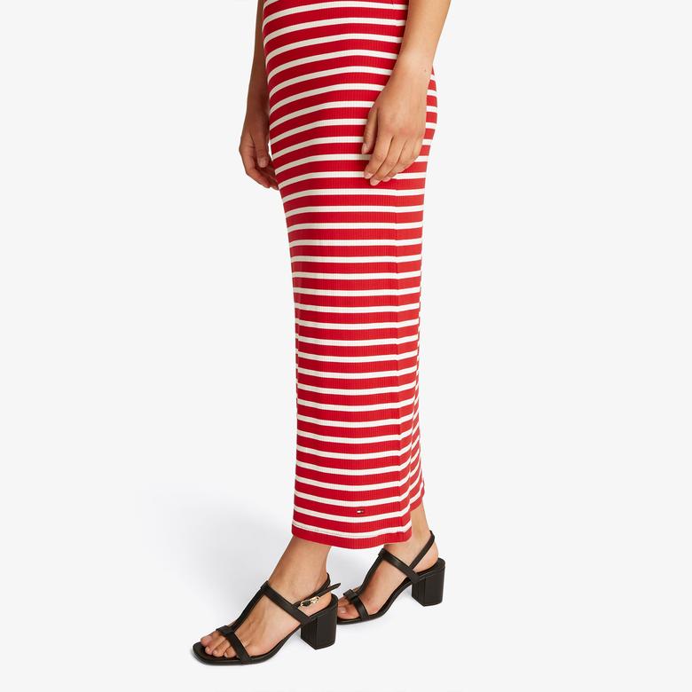 Tommy Hilfiger Slim 5X2 Rib Midi Kadın Kırmızı Elbise