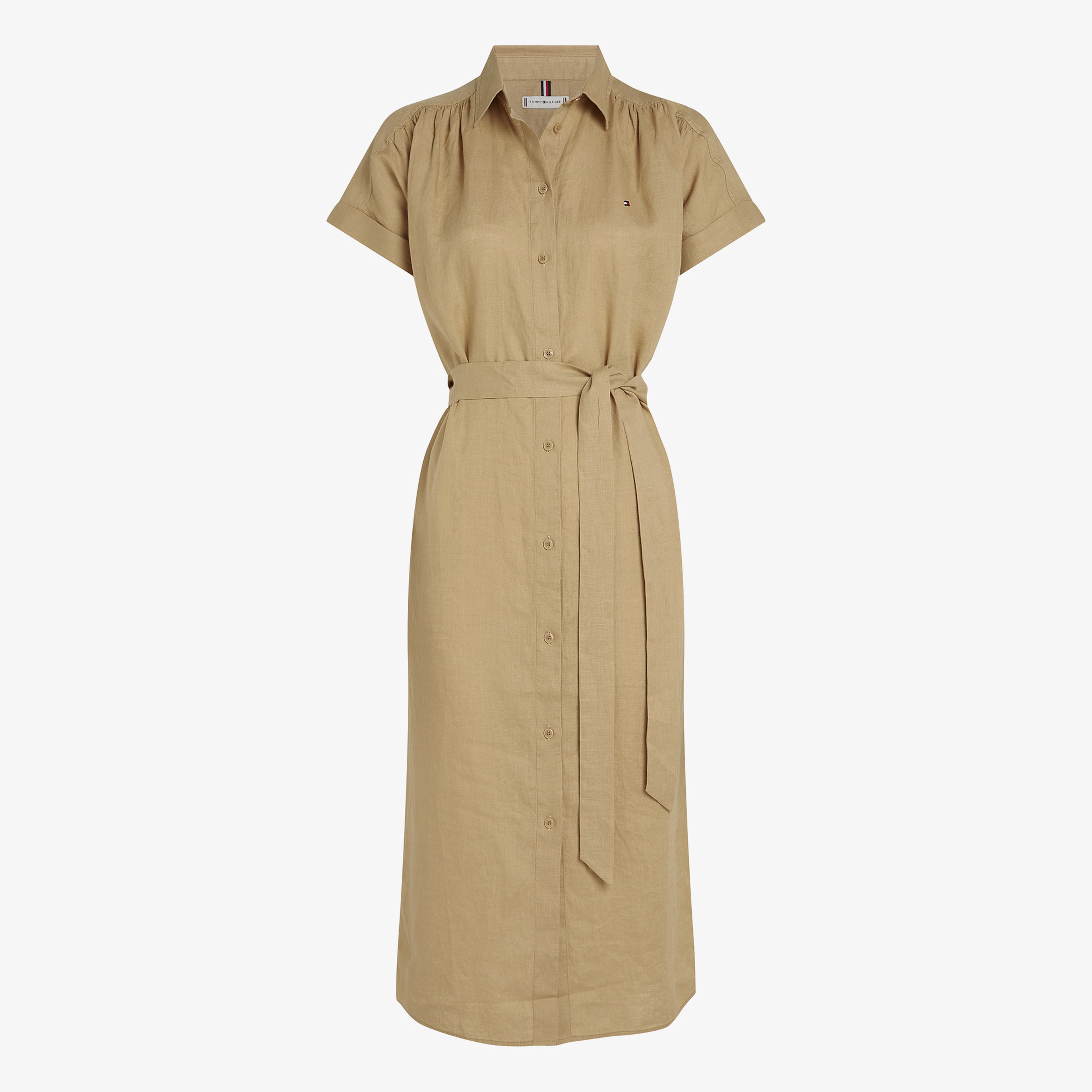 Tommy Hilfiger Ess Linen Midi Kadın Bej Elbise