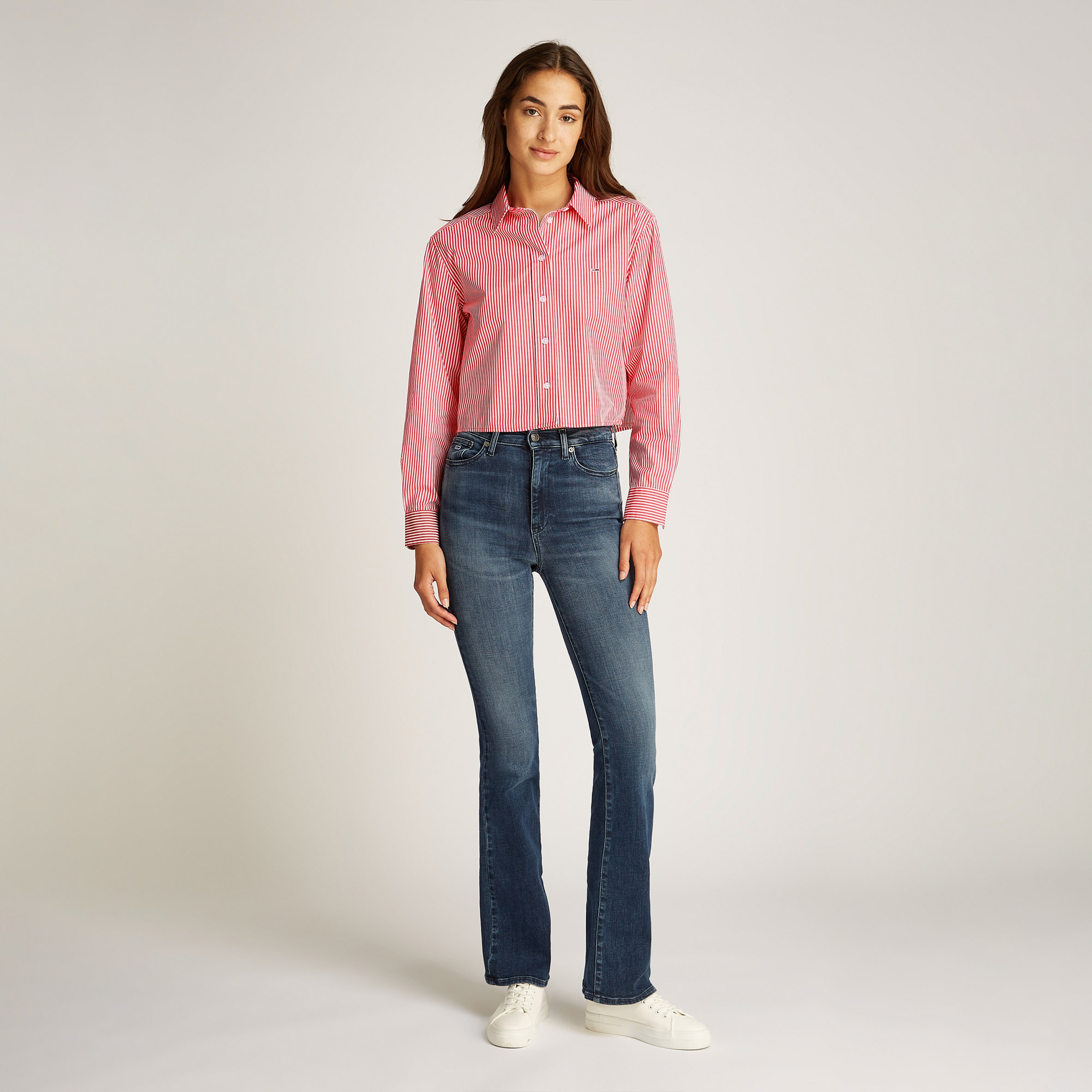 Tommy Jeans Crop Relax Poplin Kadın Kırmızı Gömlek
