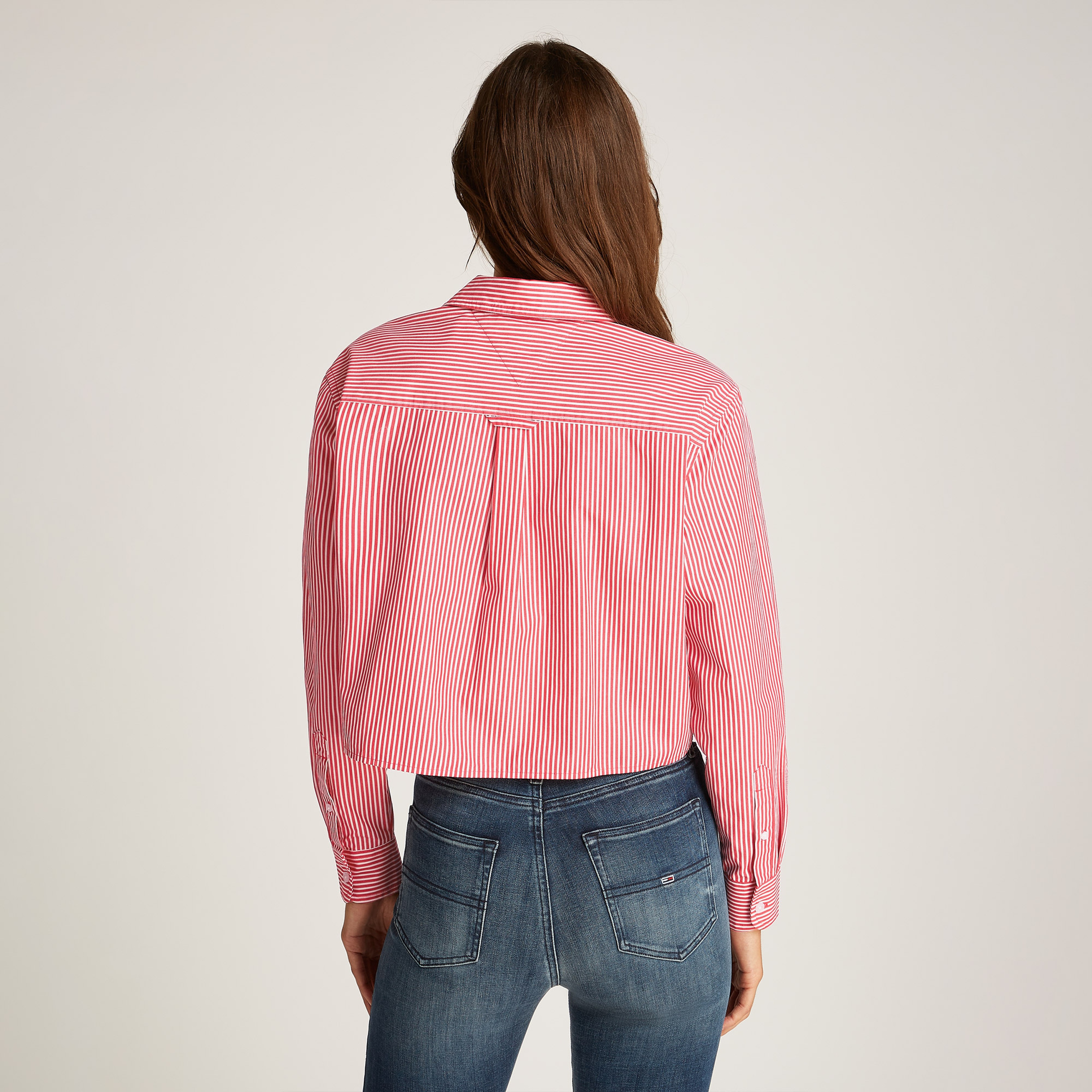 Tommy Jeans Crop Relax Poplin Kadın Kırmızı Gömlek