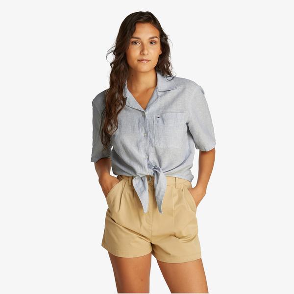 Tommy Jeans Crp Linen Kadın Lacivert Gömlek
