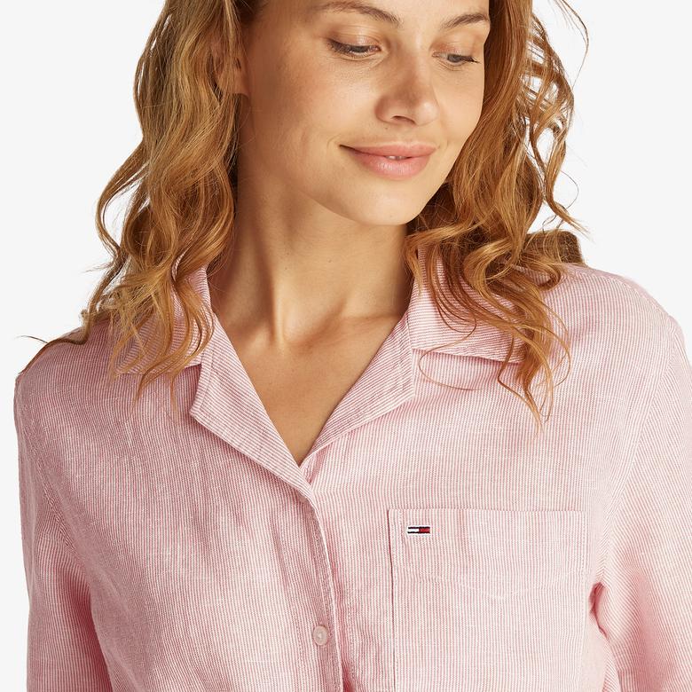 Tommy Jeans Crp Linen Kadın Pembe Gömlek