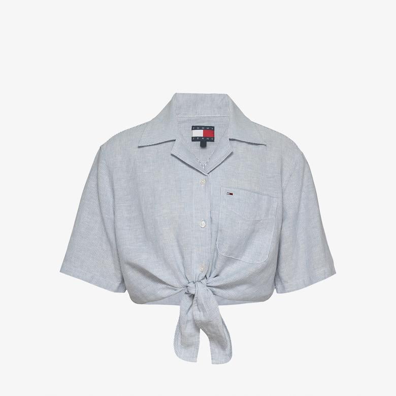 Tommy Jeans Crp Linen Kadın Lacivert Gömlek