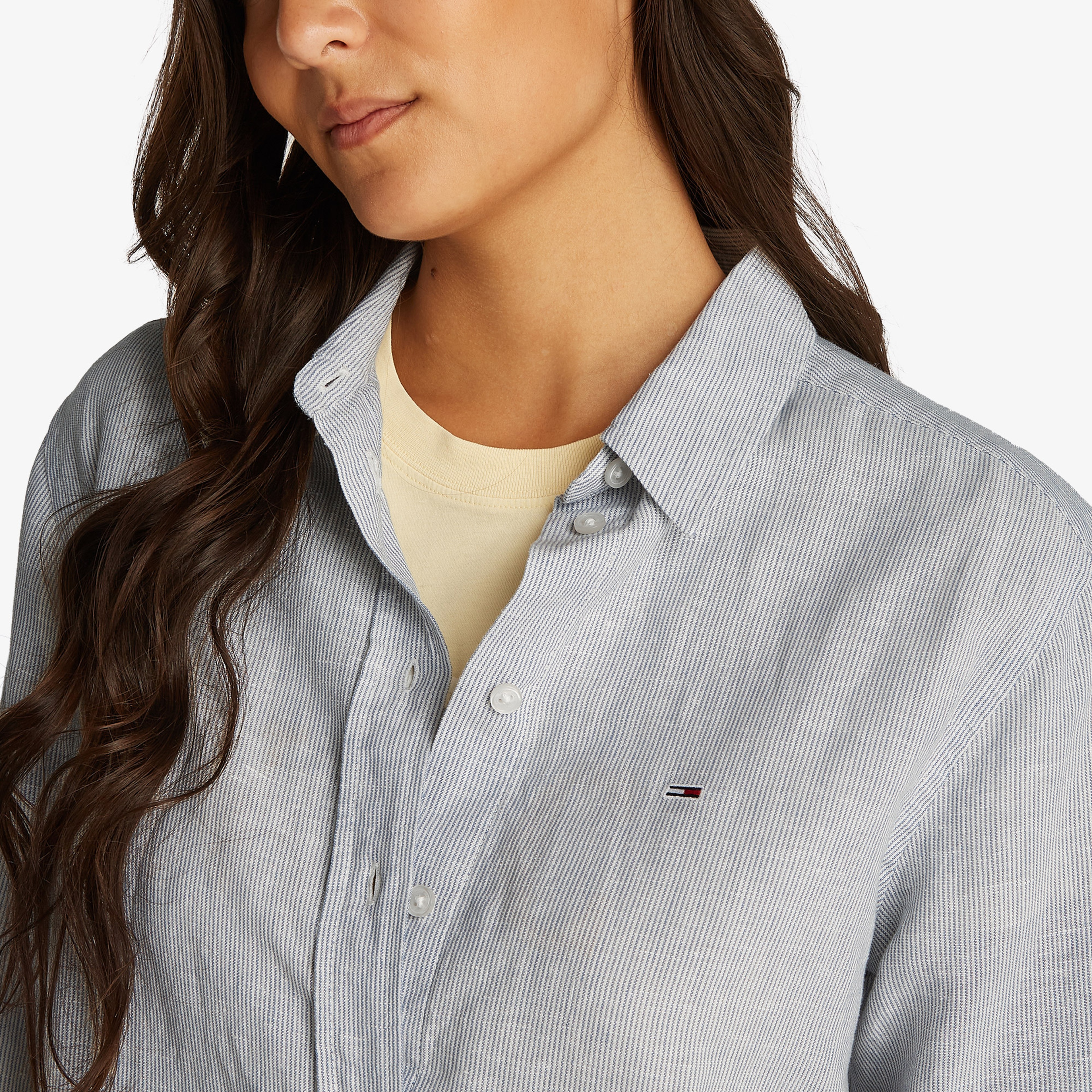 Tommy Jeans Relax Linen Kadın Lacivert Gömlek