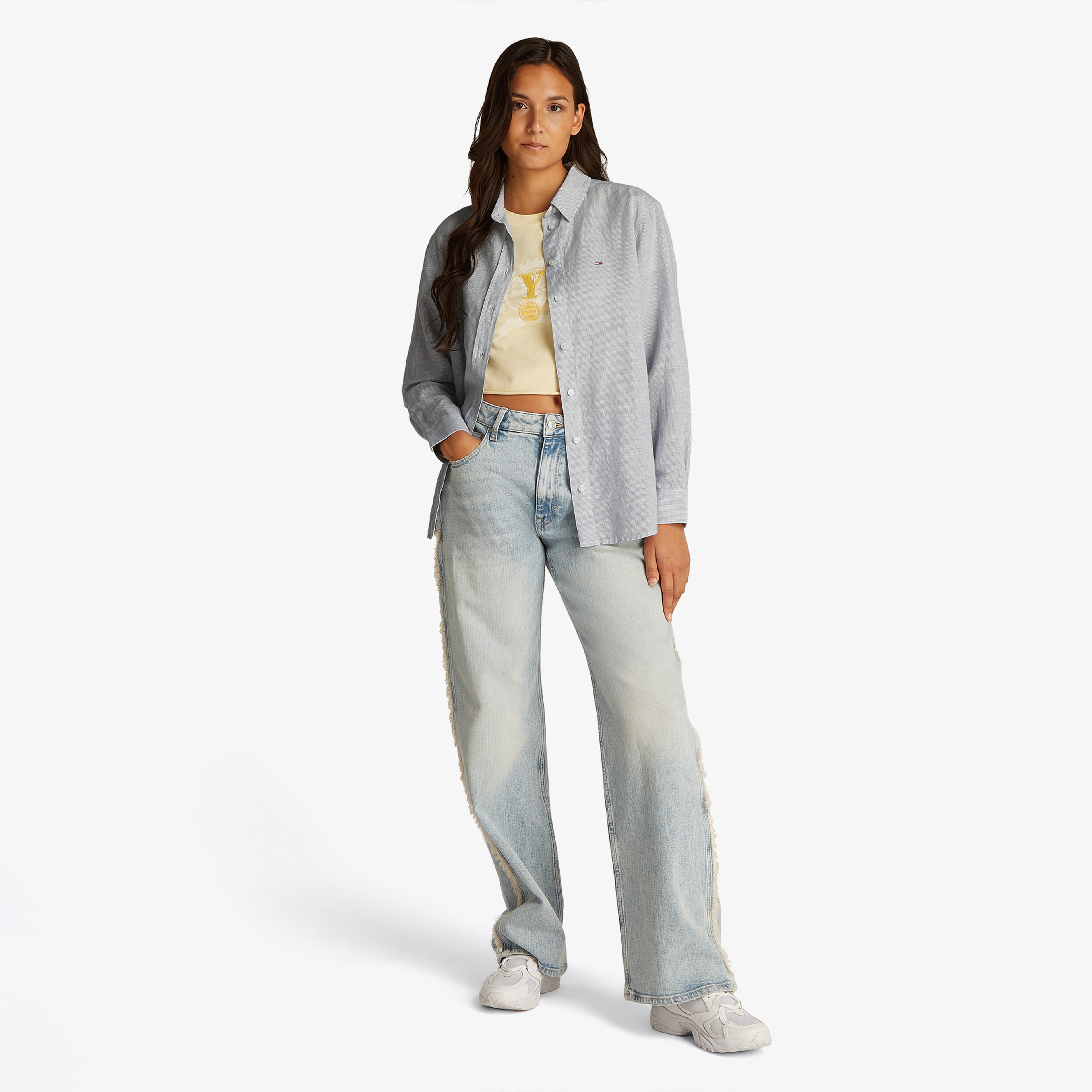 Tommy Jeans Relax Linen Kadın Lacivert Gömlek