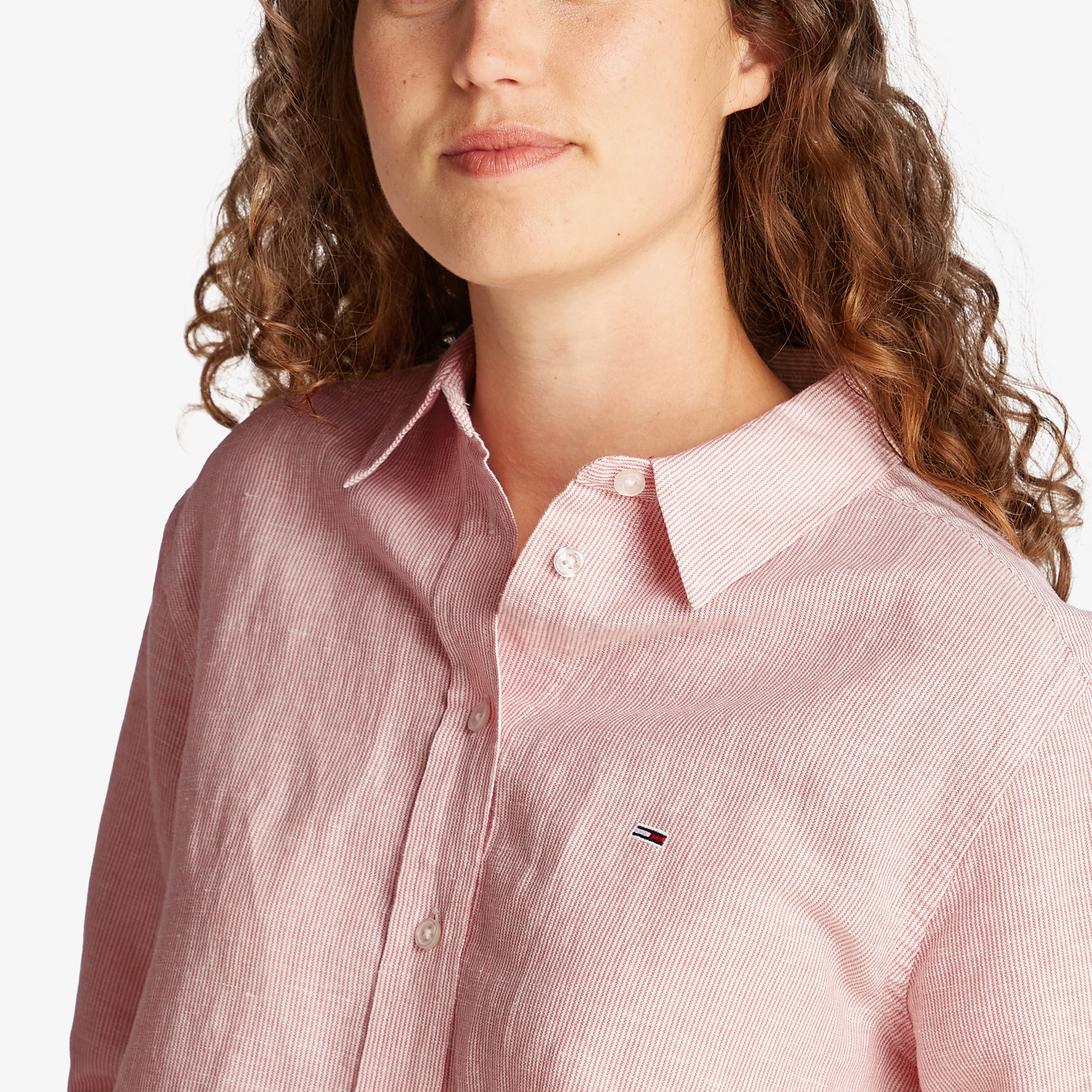 Tommy Jeans Relax Linen Kadın Pembe Gömlek