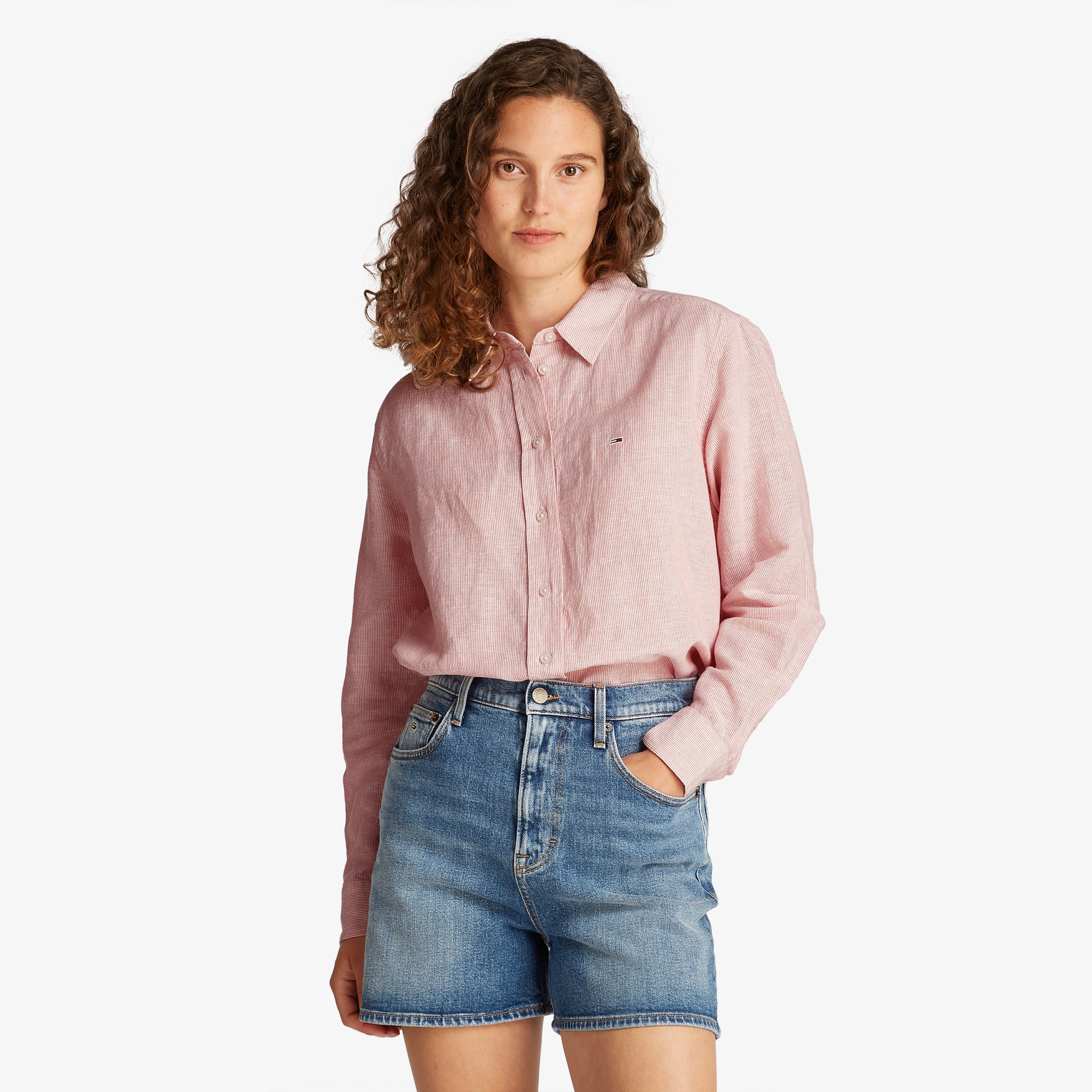 Tommy Jeans Relax Linen Kadın Pembe Gömlek