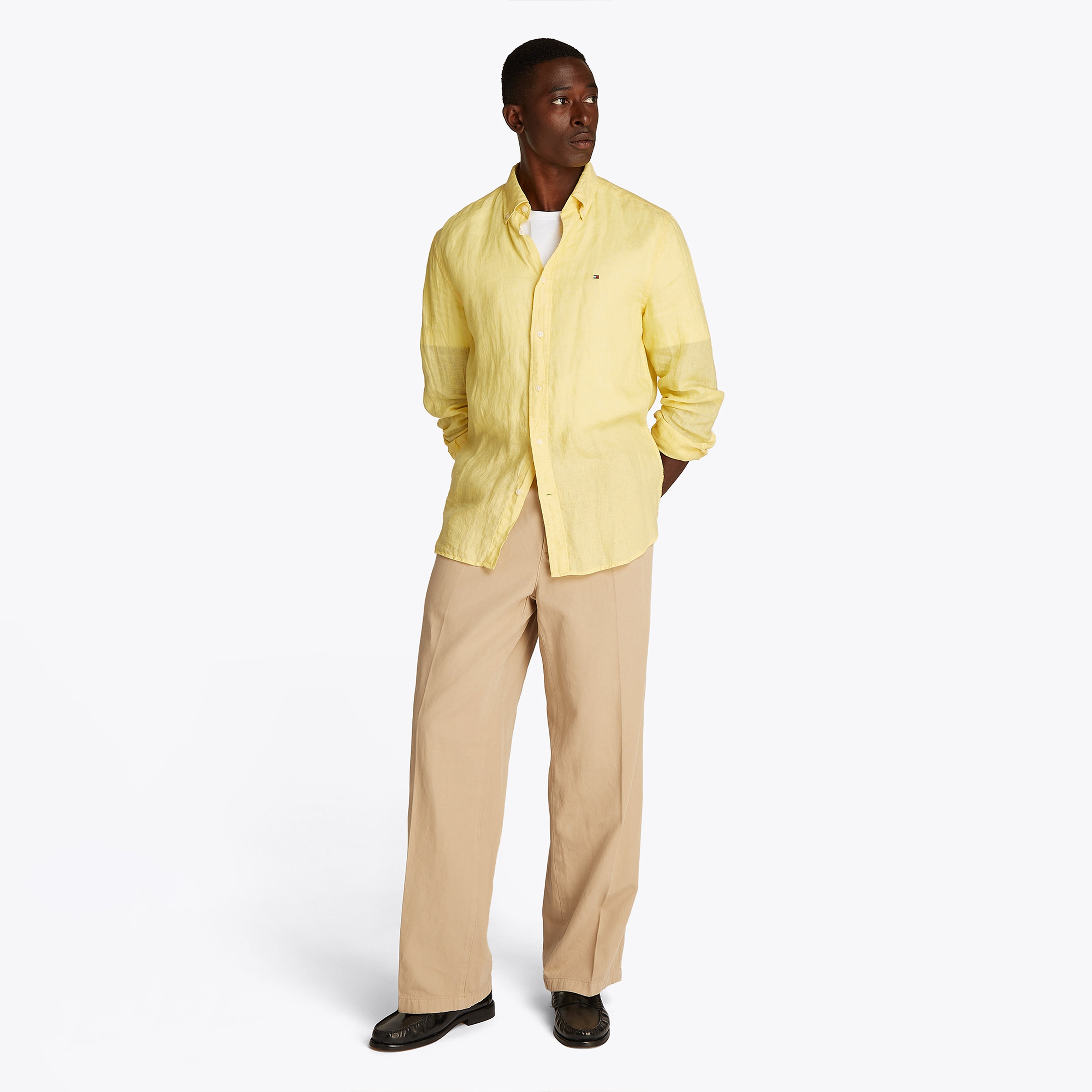 Tommy Hilfiger Pigment Dyed Li Solid Erkek Sarı Gömlek