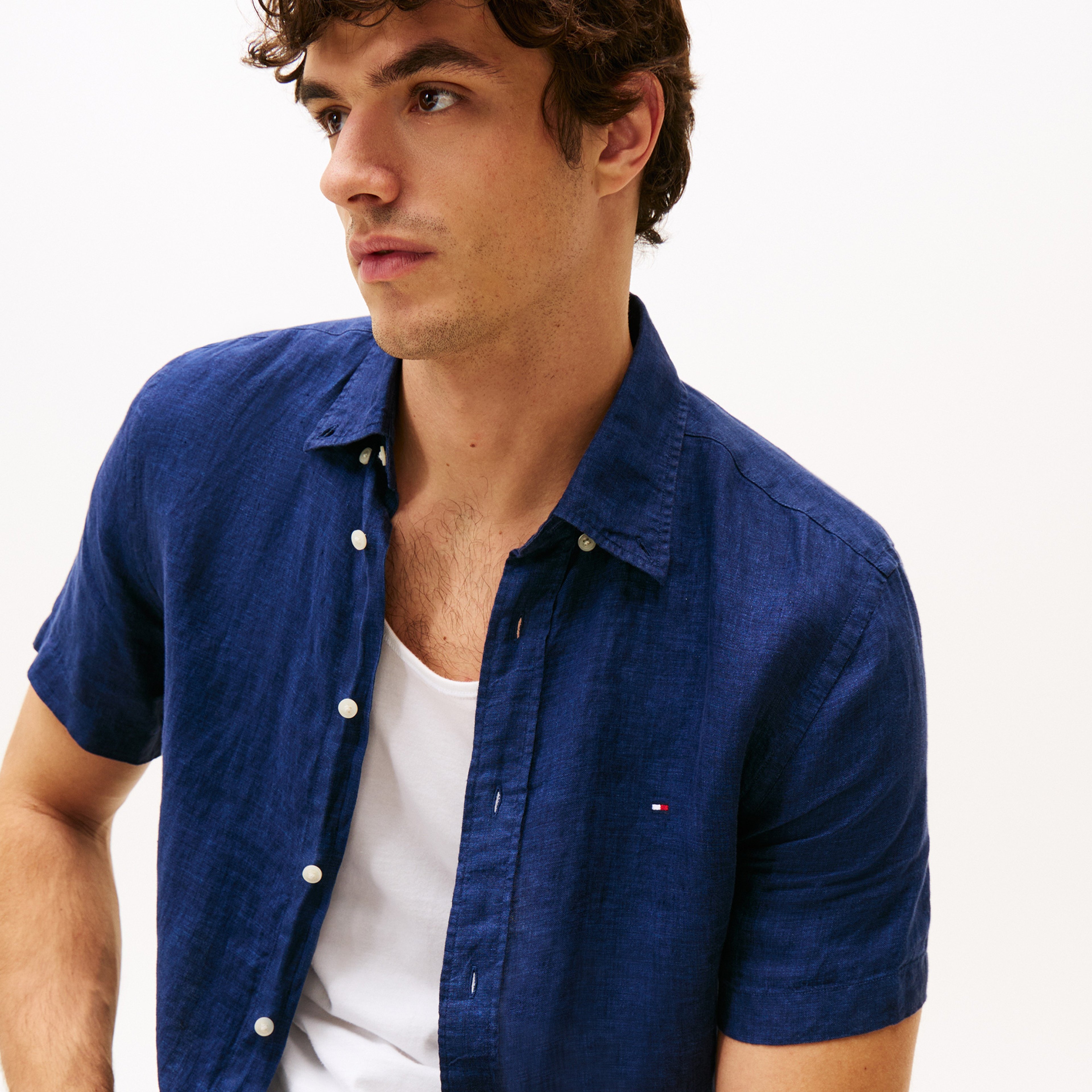 Tommy Hilfiger Pigment Dyed Linen Rf Erkek Lacivert Gömlek
