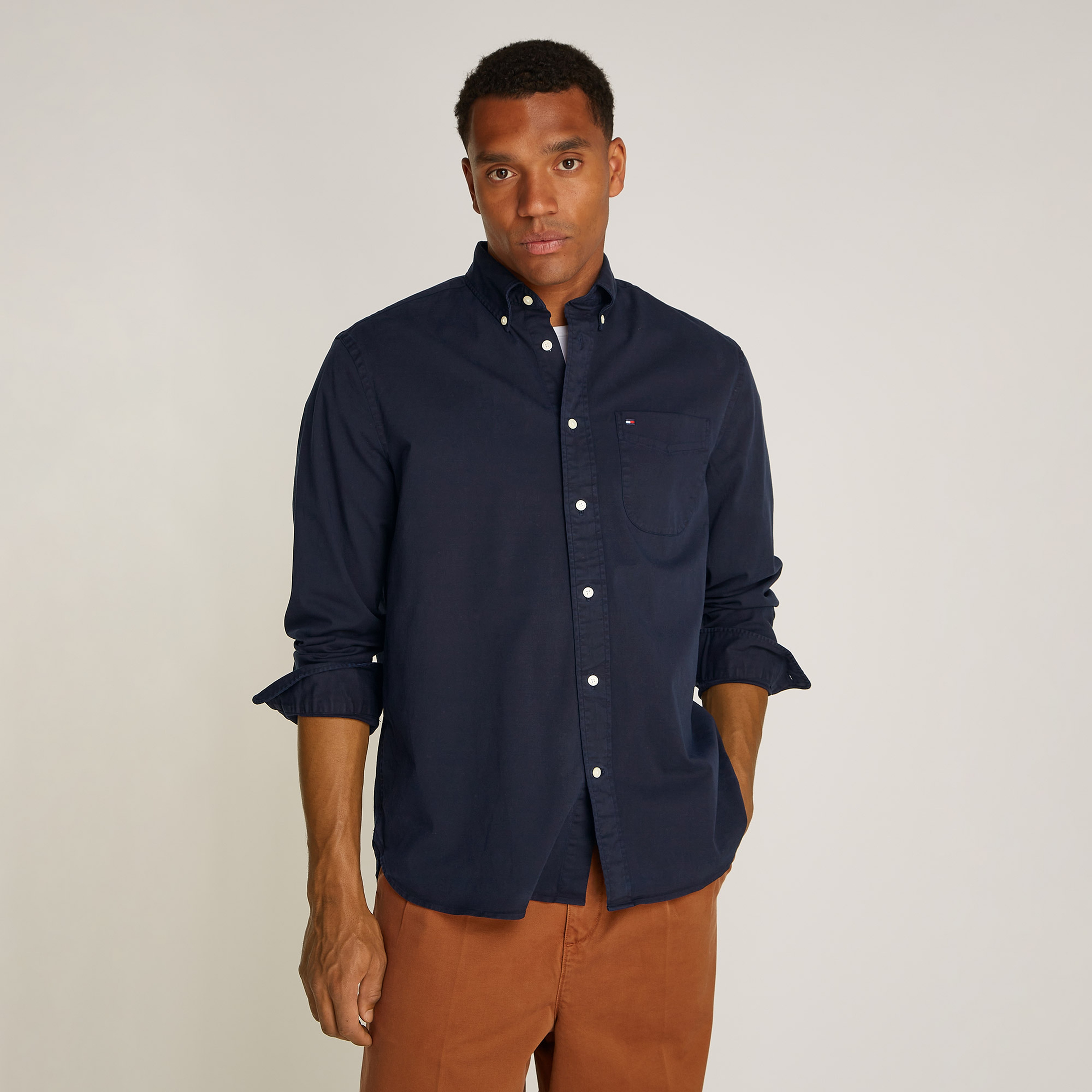 Tommy Hilfiger Gmd Twill Solid Erkek Mavi Gömlek