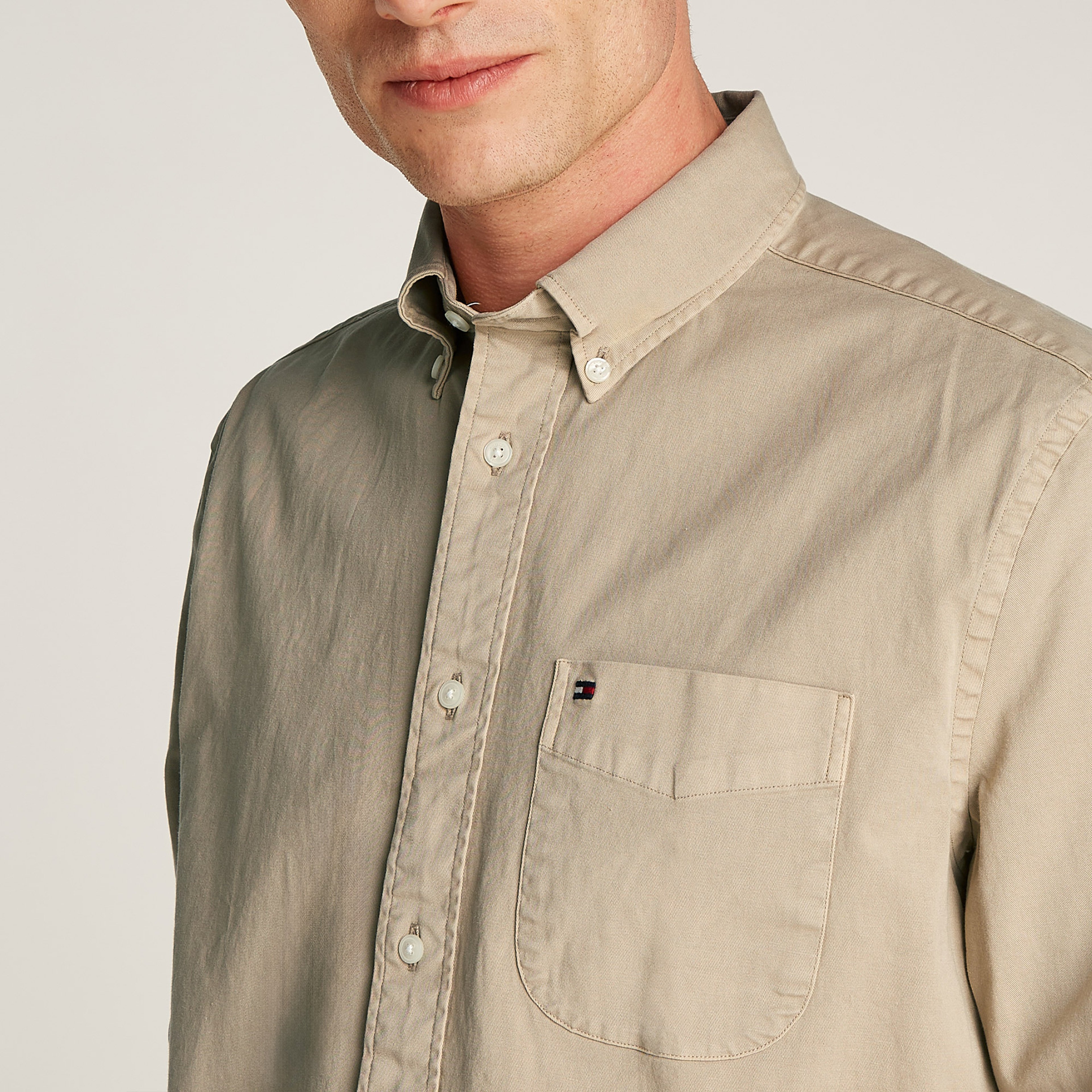 Tommy Hilfiger Gmd Twill Solid Erkek Haki Gömlek