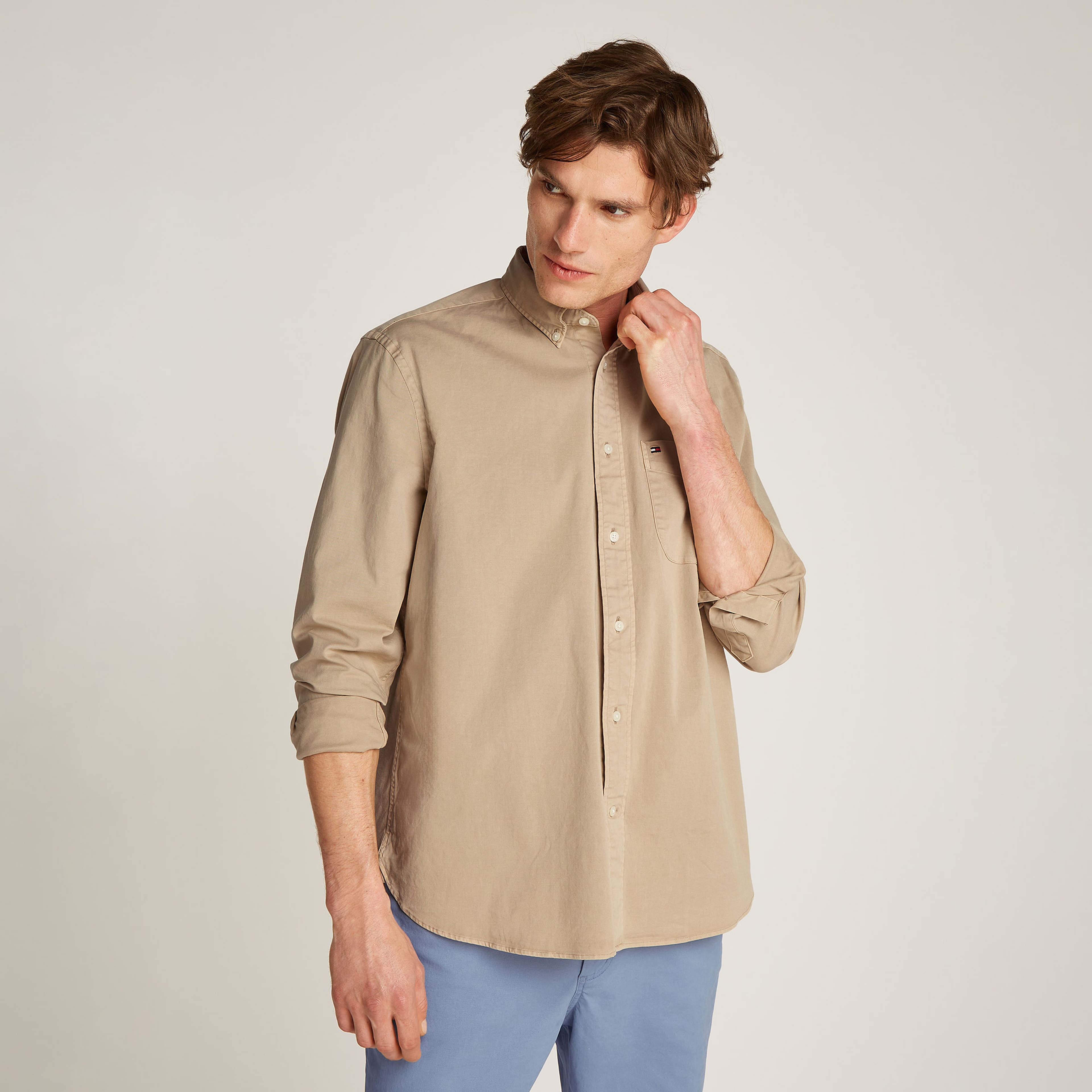 Tommy Hilfiger Gmd Twill Solid Erkek Haki Gömlek