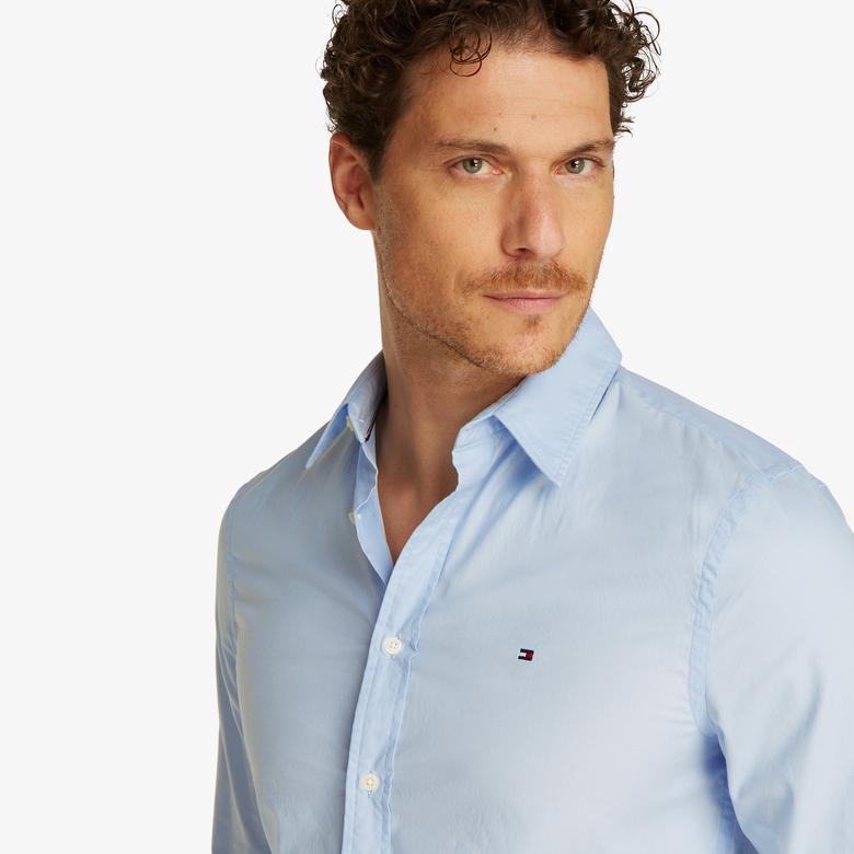 Tommy Hilfiger Flex Poplin Kent Collar Erkek Mavi Gömlek