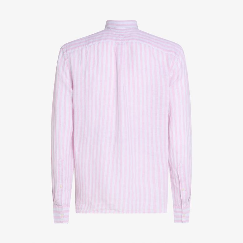 Tommy Hilfiger Linen Essential Stripe Erkek Pembe Gömlek