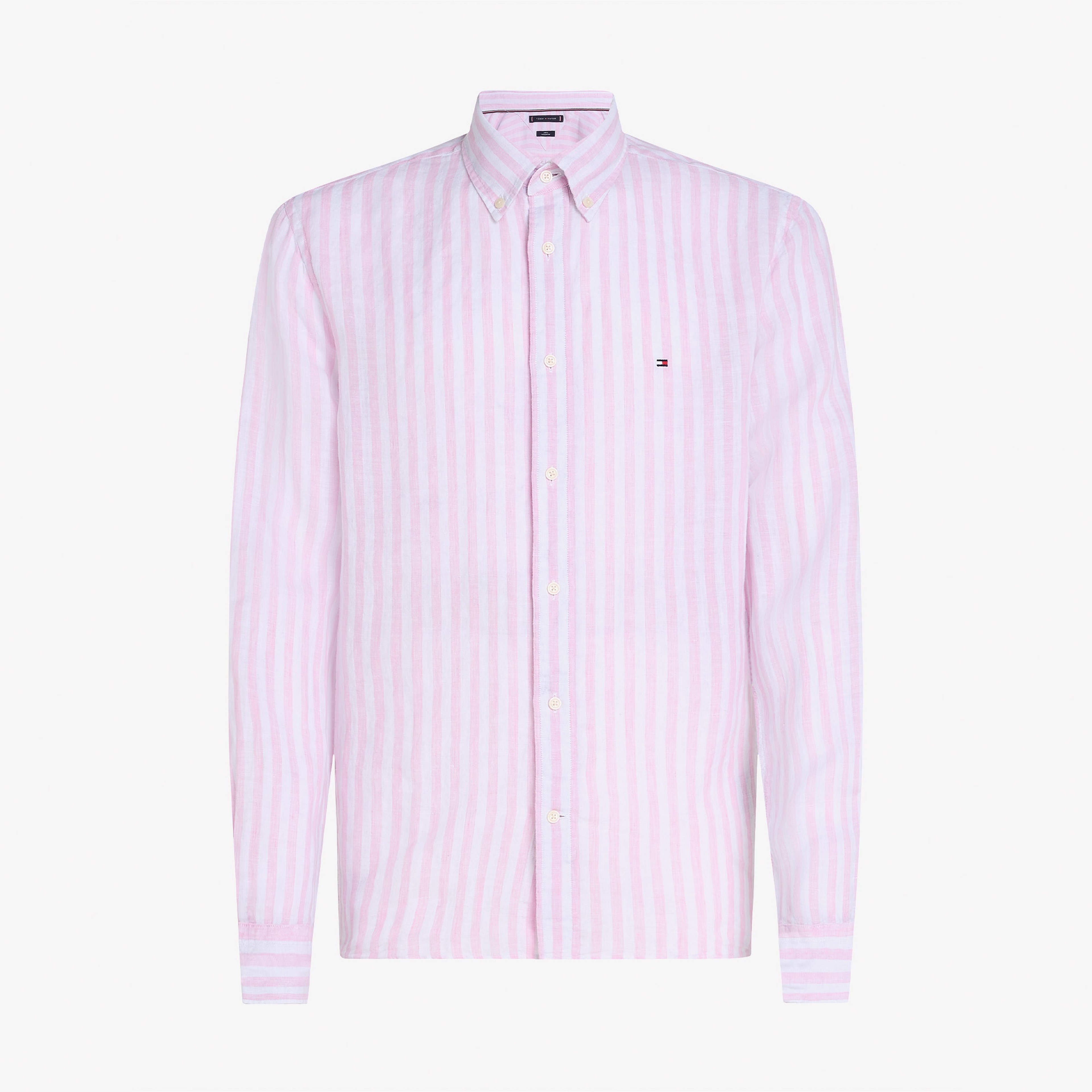 Tommy Hilfiger Linen Essential Stripe Erkek Pembe Gömlek