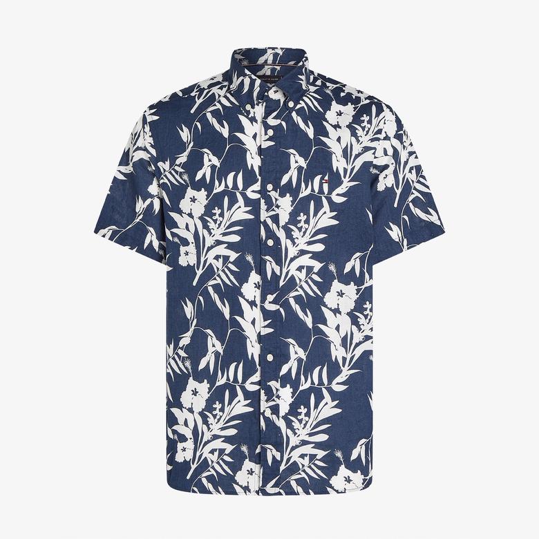 Tommy Hilfiger Linen Tropical Erkek Mavi Gömlek