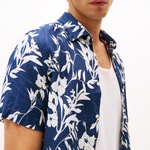 Tommy Hilfiger Linen Tropical Erkek Mavi Gömlek