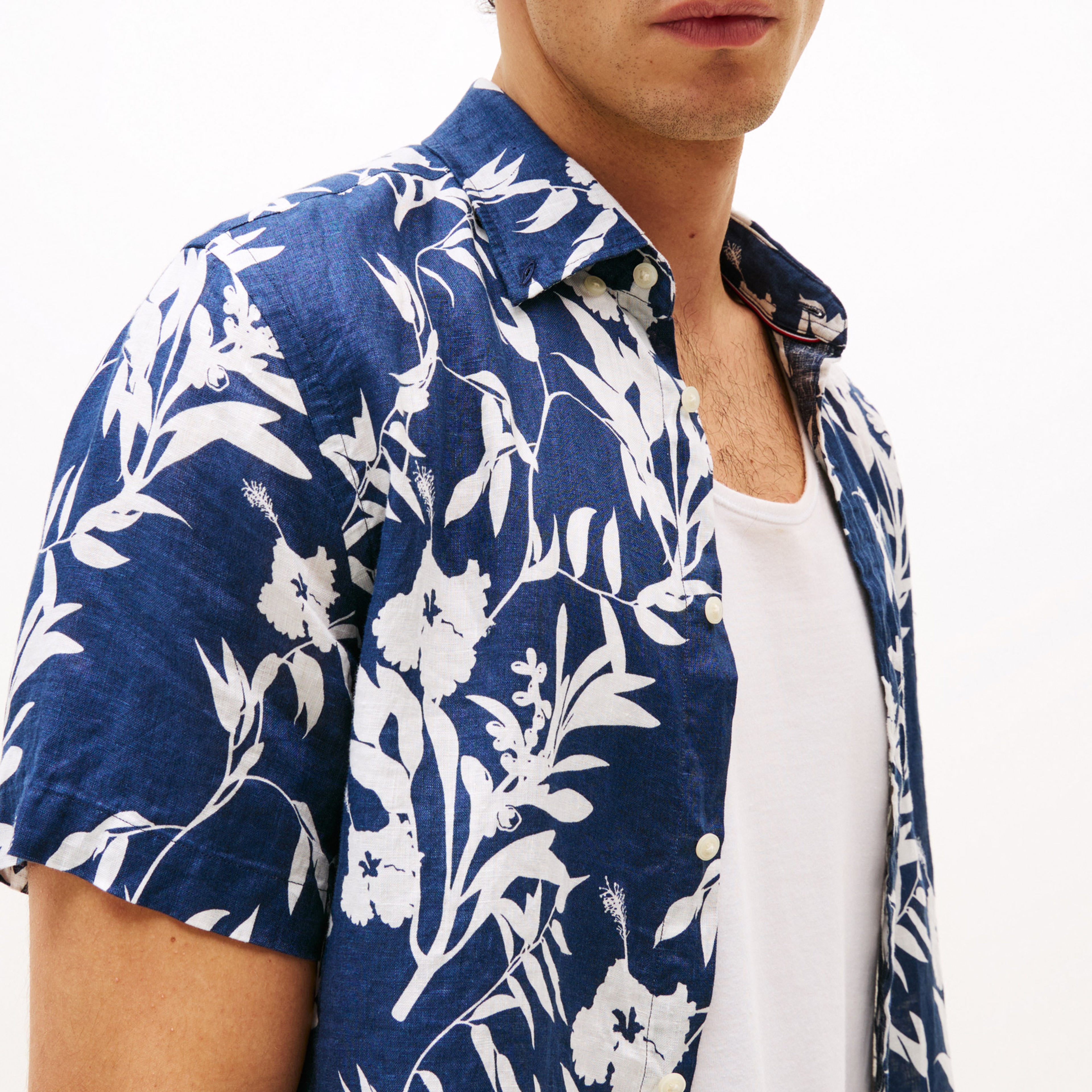 Tommy Hilfiger Linen Tropical Erkek Mavi Gömlek