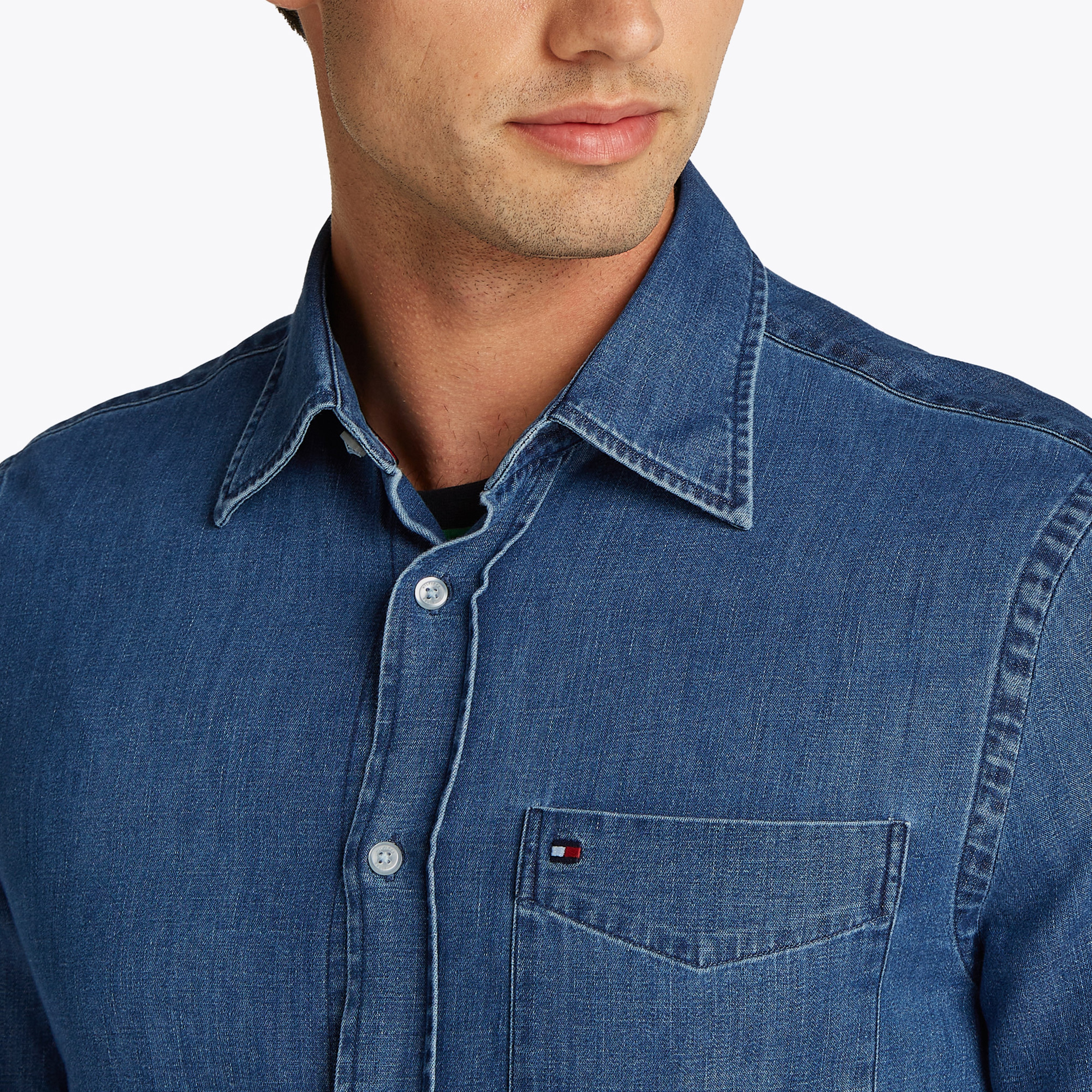 Tommy Hilfiger Lightweight Denim Erkek Lacivert Gömlek