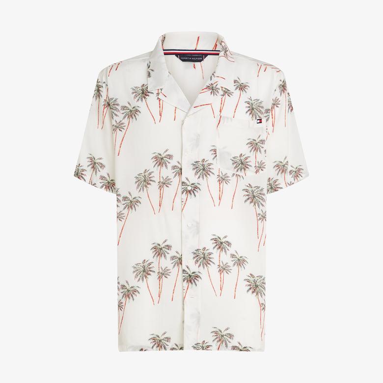Tommy Hilfiger Bowling Print Erkek Bej Gömlek