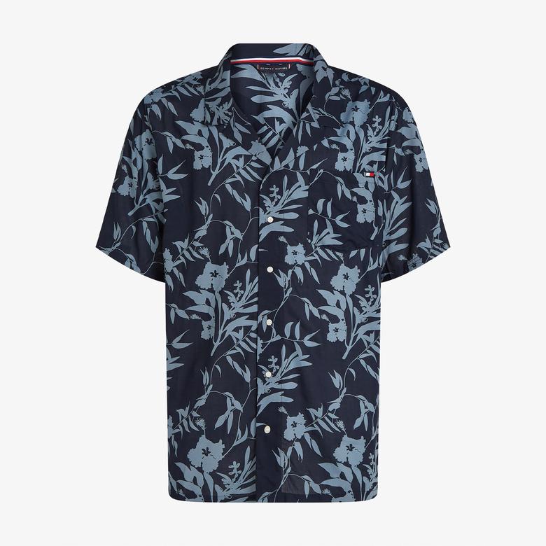 Tommy Hilfiger Bowling Print Erkek Mavi Gömlek