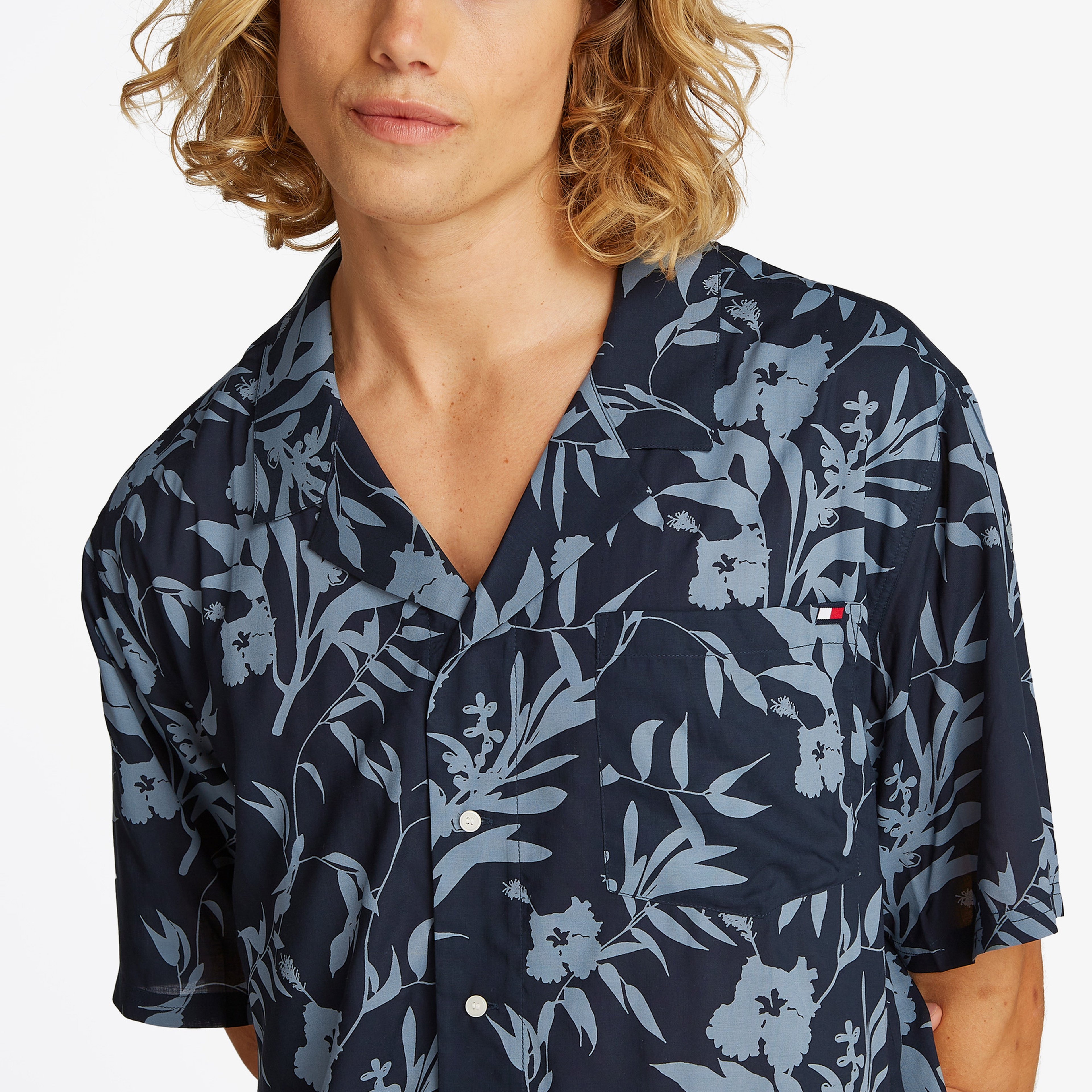 Tommy Hilfiger Bowling Print Erkek Mavi Gömlek