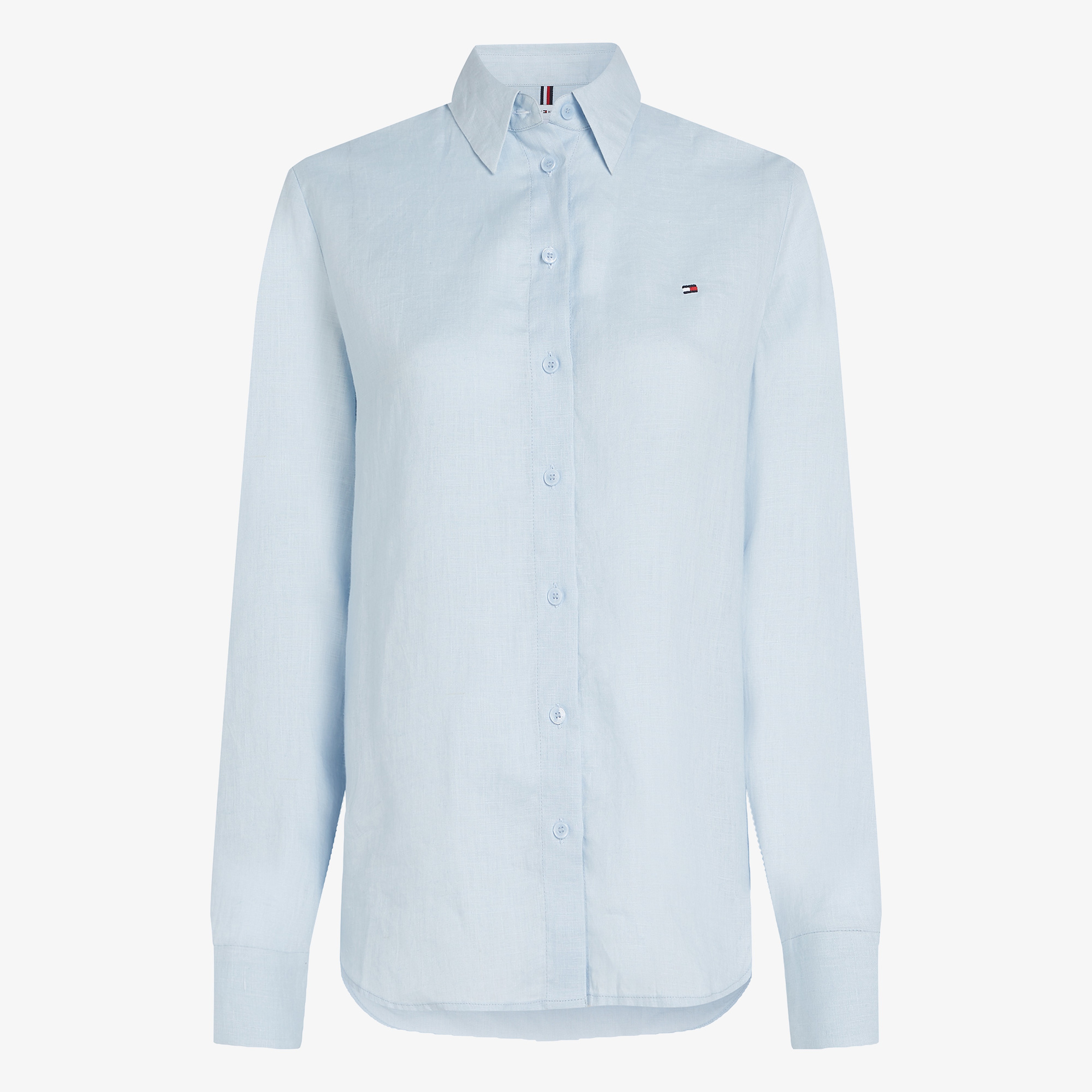 Tommy Hilfiger Linen Relaxed Kadın Keten Mavi Gömlek