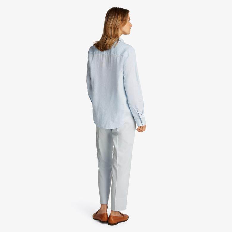 Tommy Hilfiger Linen Relaxed Kadın Keten Mavi Gömlek