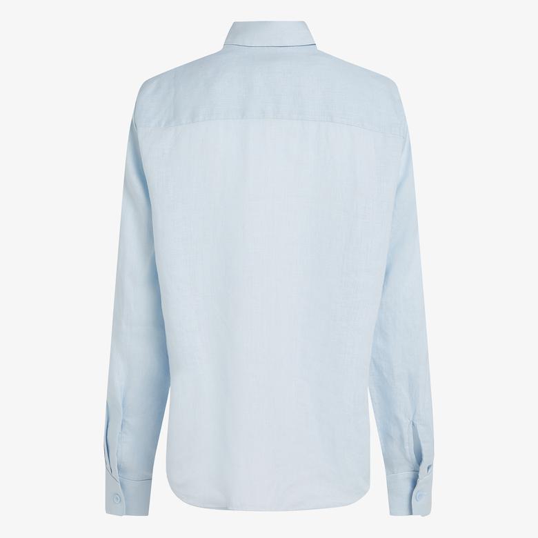 Tommy Hilfiger Linen Relaxed Kadın Keten Mavi Gömlek