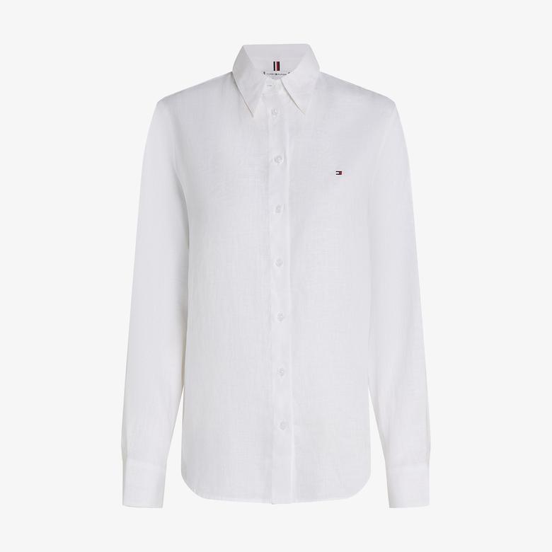 Tommy Hilfiger Ess Linen Relaxed Kadın Beyaz T-Shirt