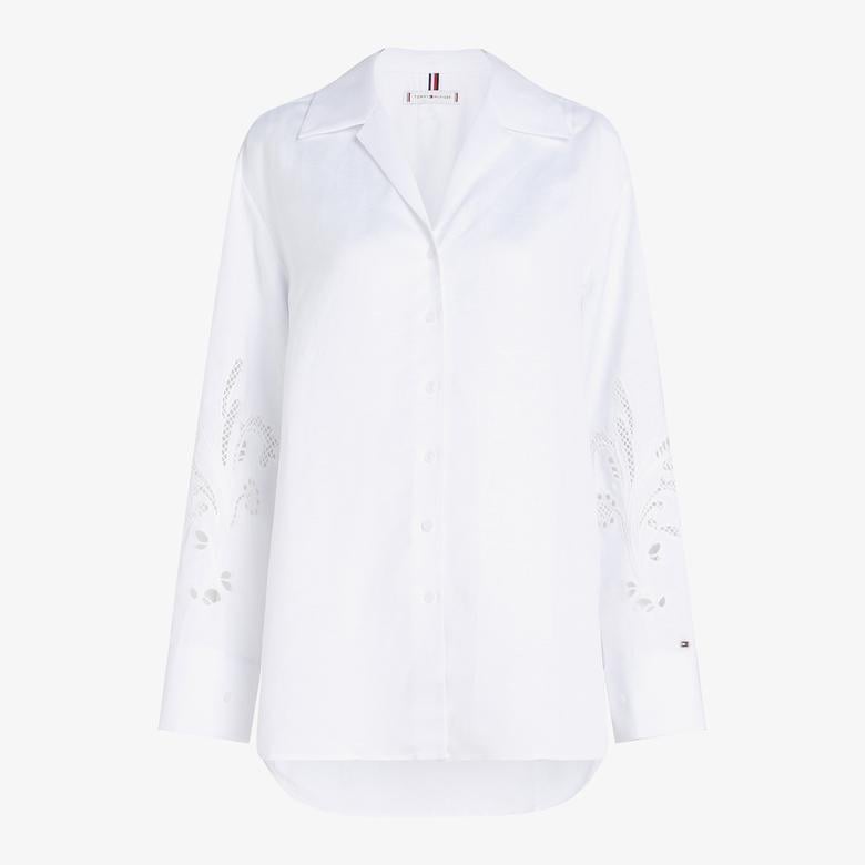 Tommy Hilfiger Broderie Anglaise Linen Kadın Beyaz Gömlek