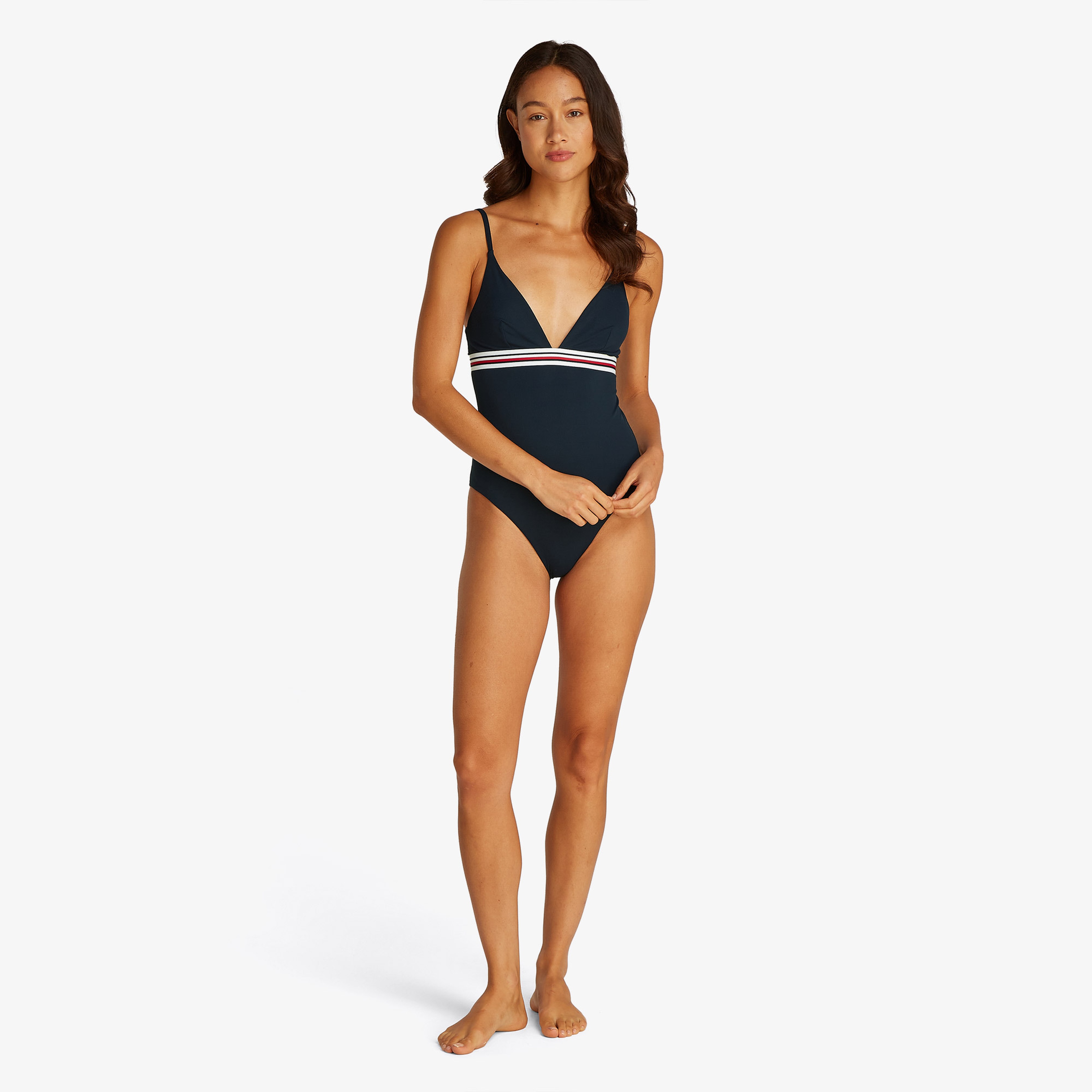 Tommy Hilfiger Triangle One Piece Kadın Lacivert Mayo