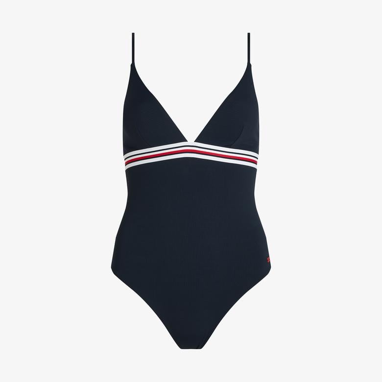 Tommy Hilfiger Triangle One Piece Kadın Lacivert Mayo