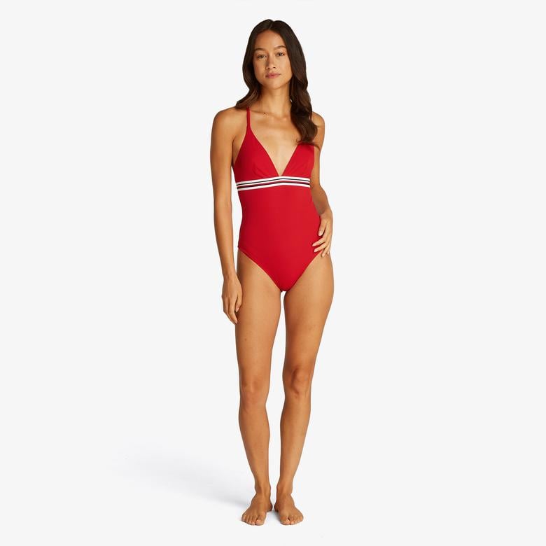 Tommy Hilfiger Triangle One Piece Kadın Kırmızı Mayo