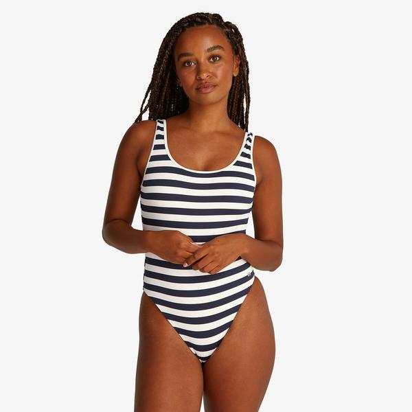 Tommy Hilfiger One Piece Kadın Çizgili Beyaz Mayo