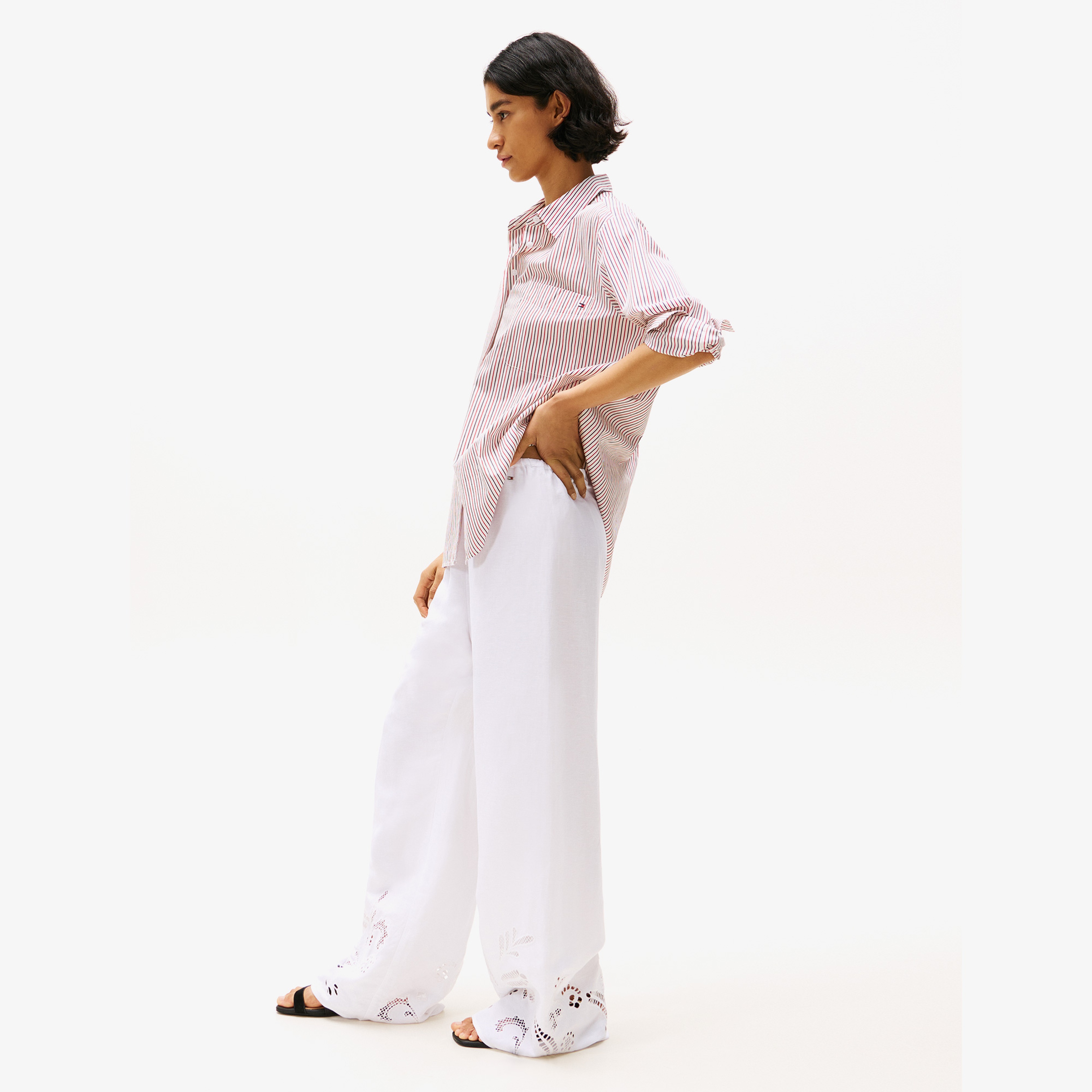 Tommy Hilfiger Broderie Anglaise LinenKadın Beyaz Pantolon