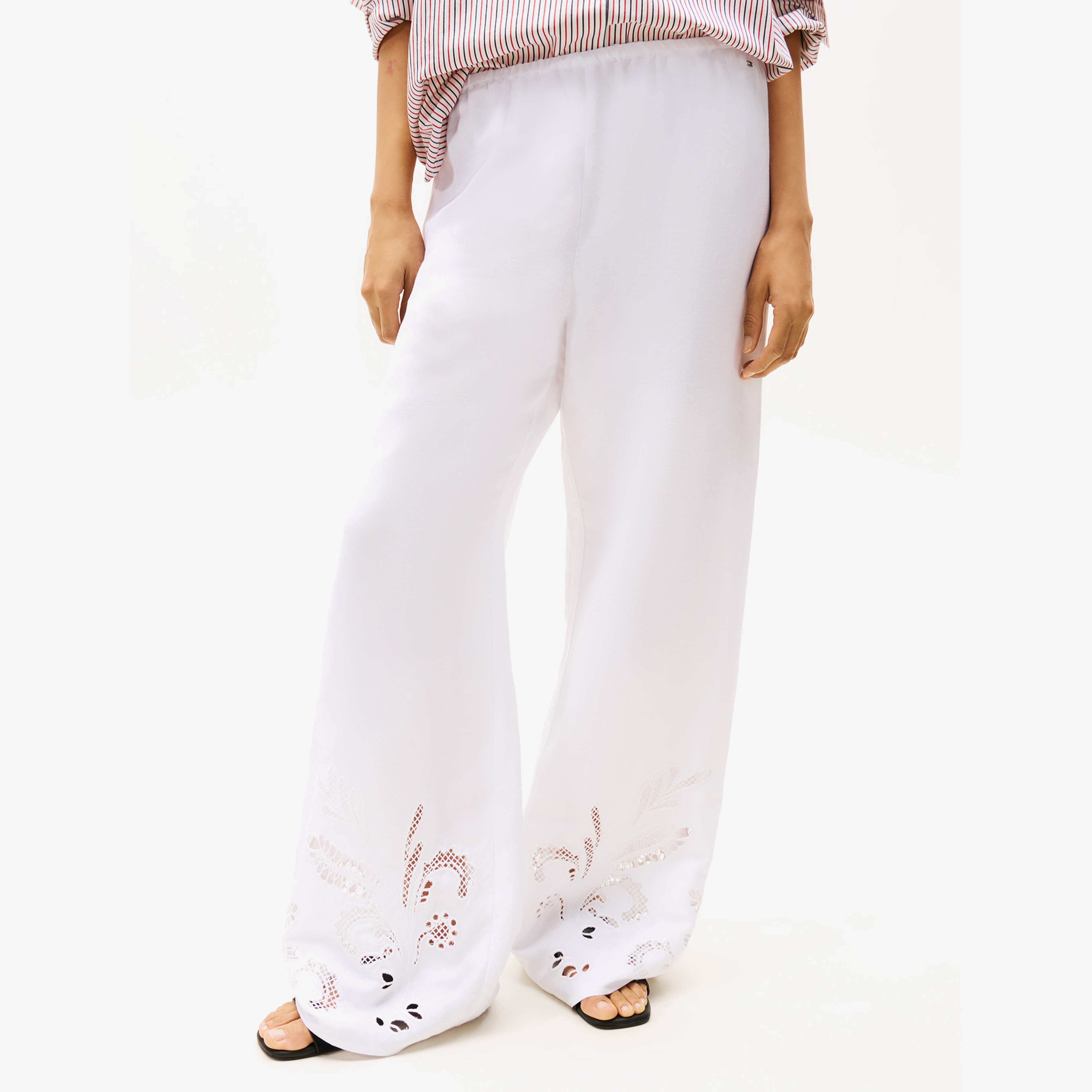 Tommy Hilfiger Broderie Anglaise LinenKadın Beyaz Pantolon