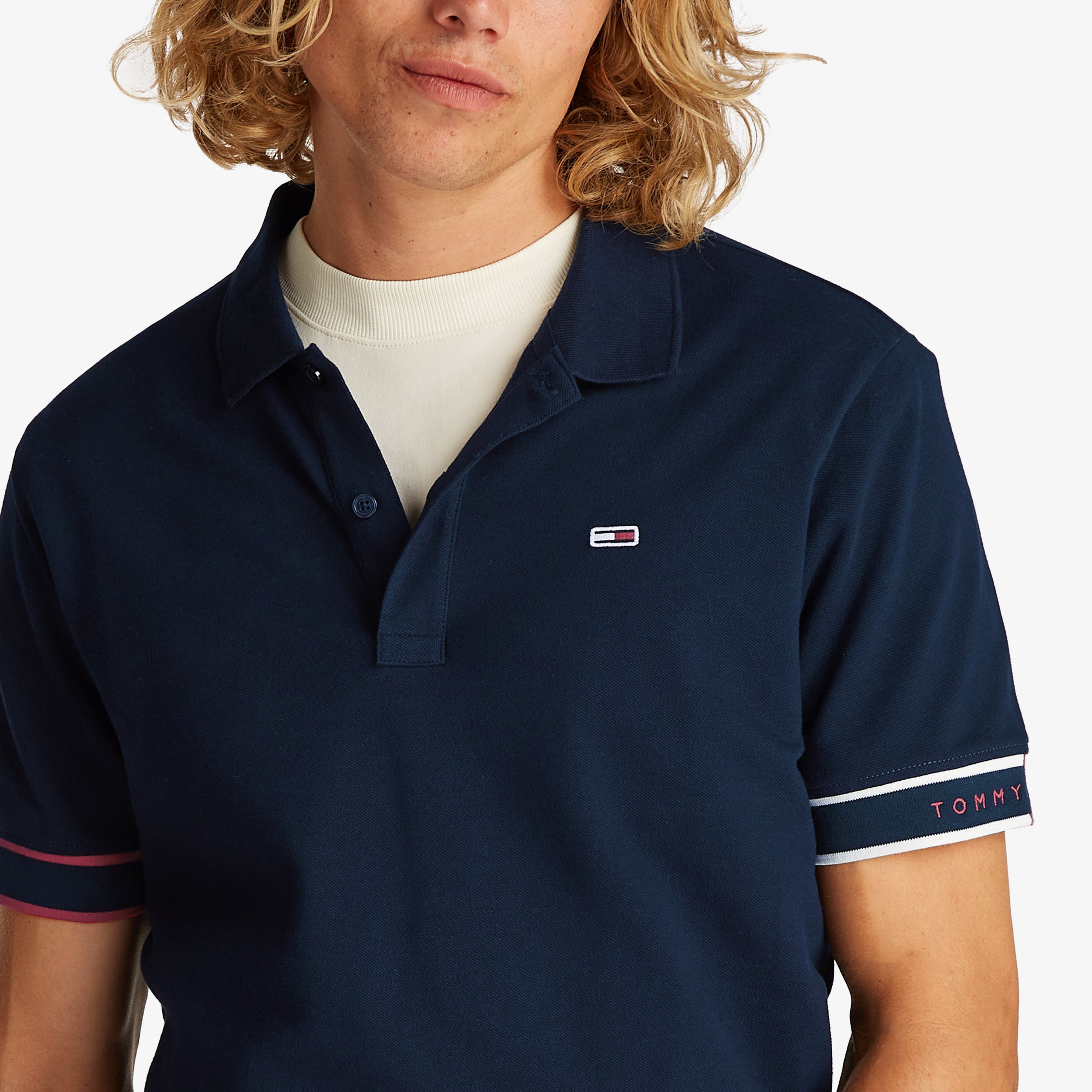 Tommy Jeans Slim Flag Cuff Ext Erkek Lacivert Polo