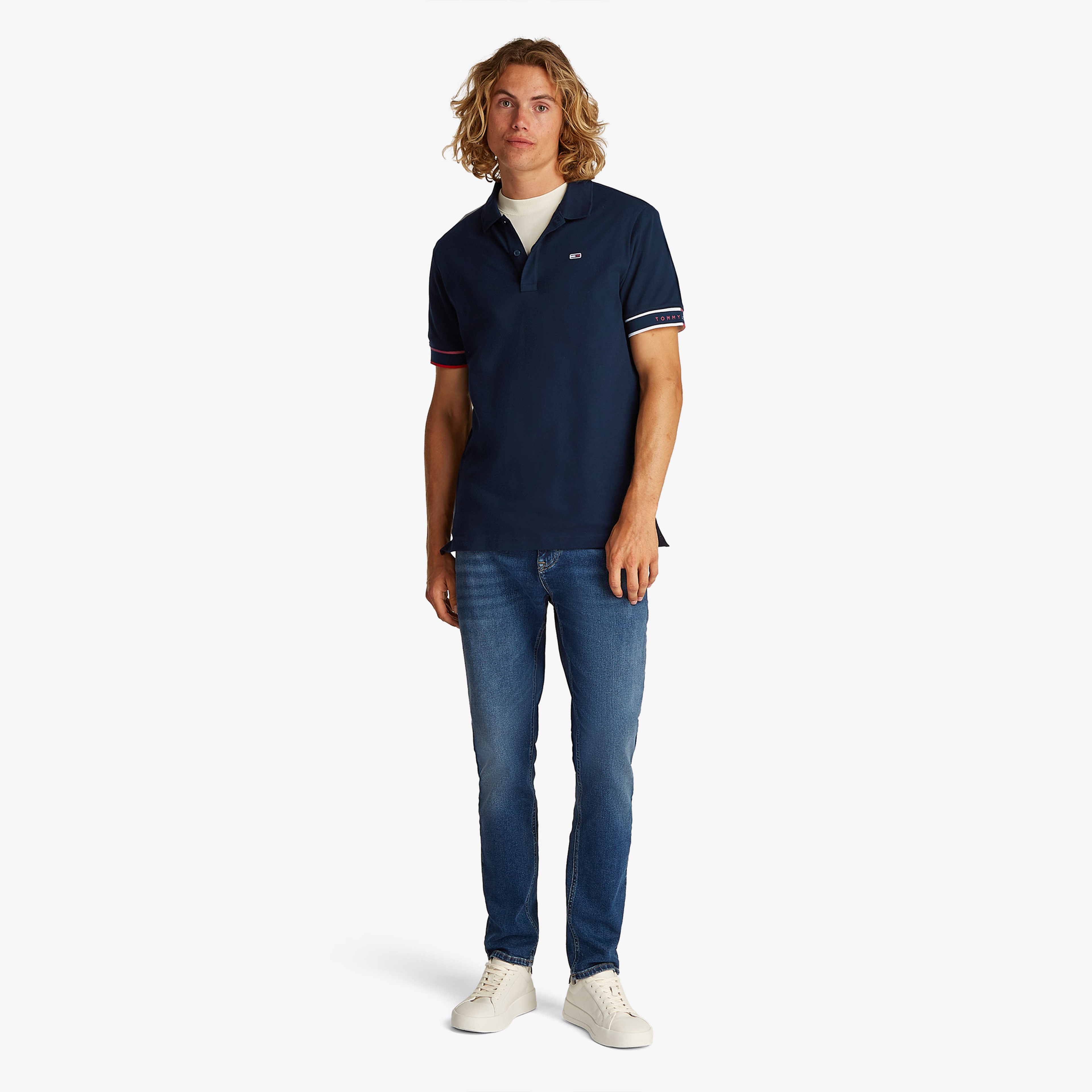 Tommy Jeans Slim Flag Cuff Ext Erkek Lacivert Polo