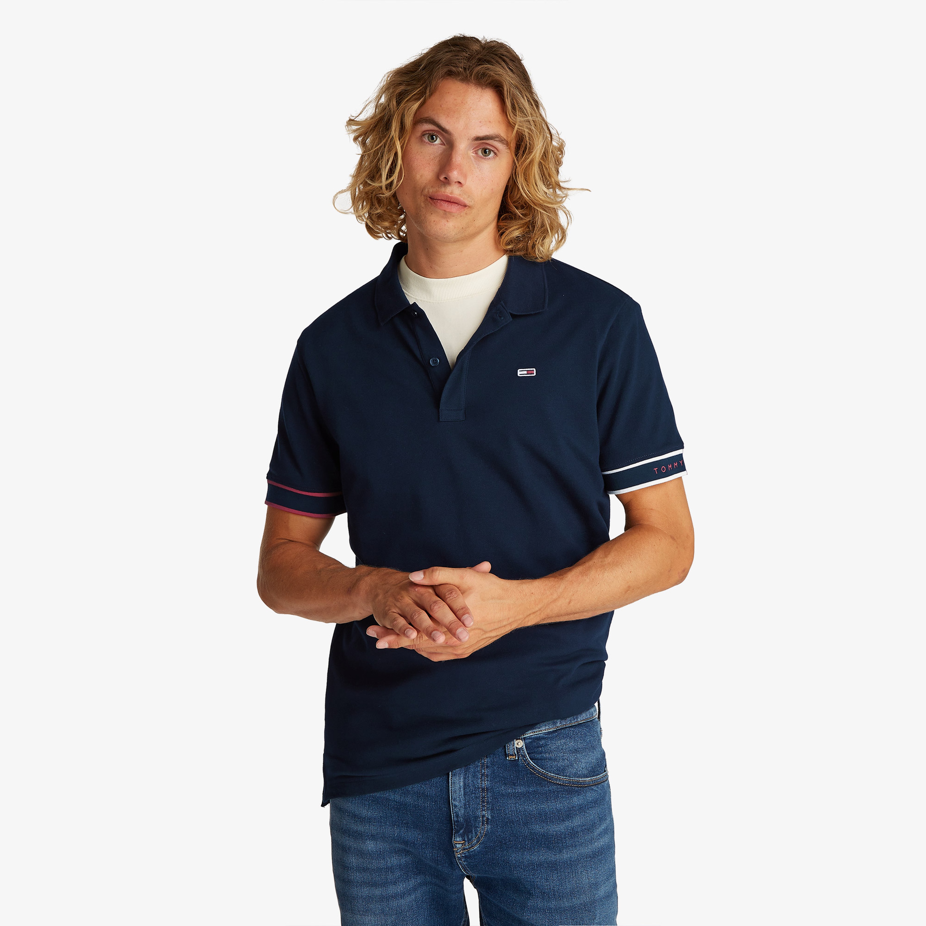 Tommy Jeans Slim Flag Cuff Ext Erkek Lacivert Polo